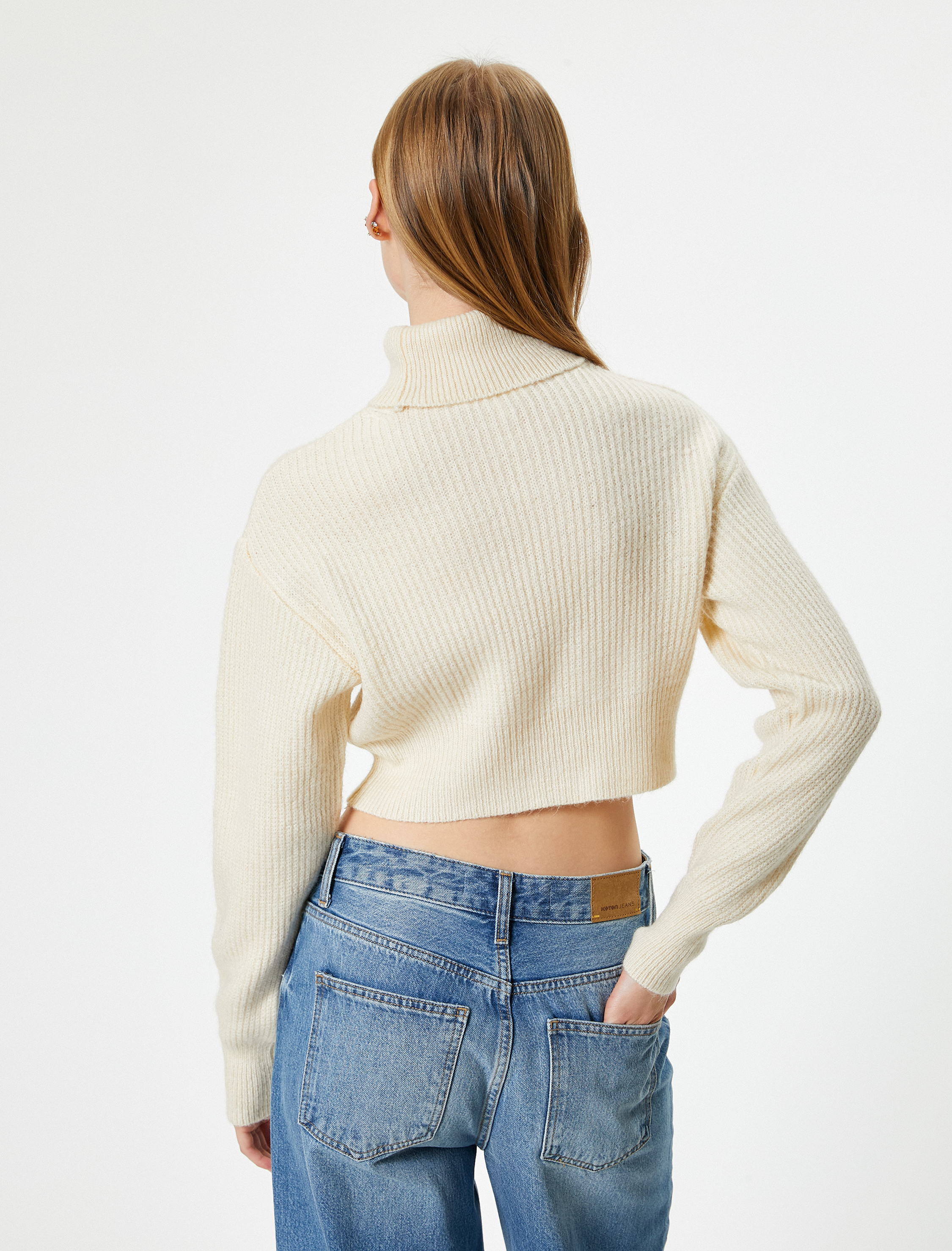   Crop Triko Kazak Balıkçı Yaka Uzun Kollu Akrilik Karışımlı