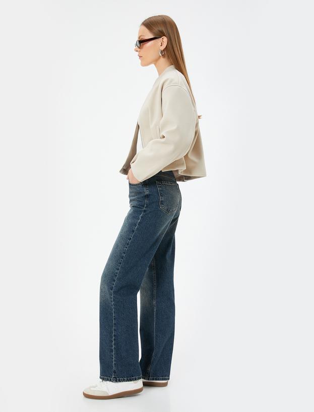 Düz Paça Kot Pantolon Düğmeli - Eve Straight Jeans_1