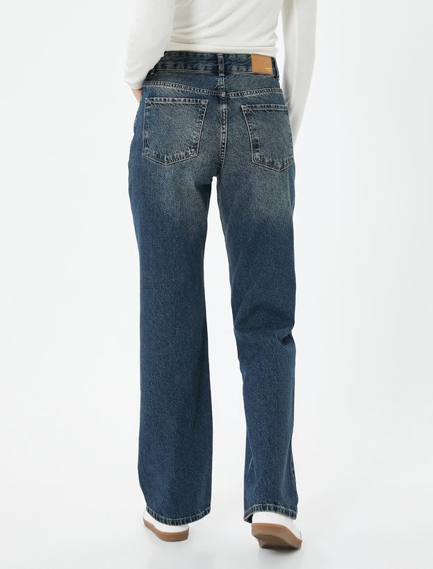 Düz Paça Kot Pantolon Düğmeli - Eve Straight Jeans_3