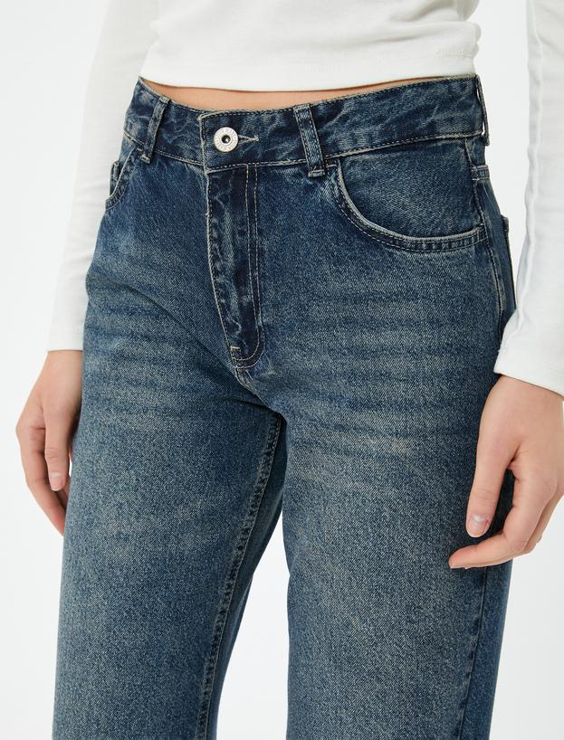 Düz Paça Kot Pantolon Düğmeli - Eve Straight Jeans_4