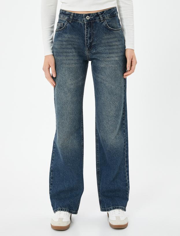 Düz Paça Kot Pantolon Düğmeli - Eve Straight Jeans_2