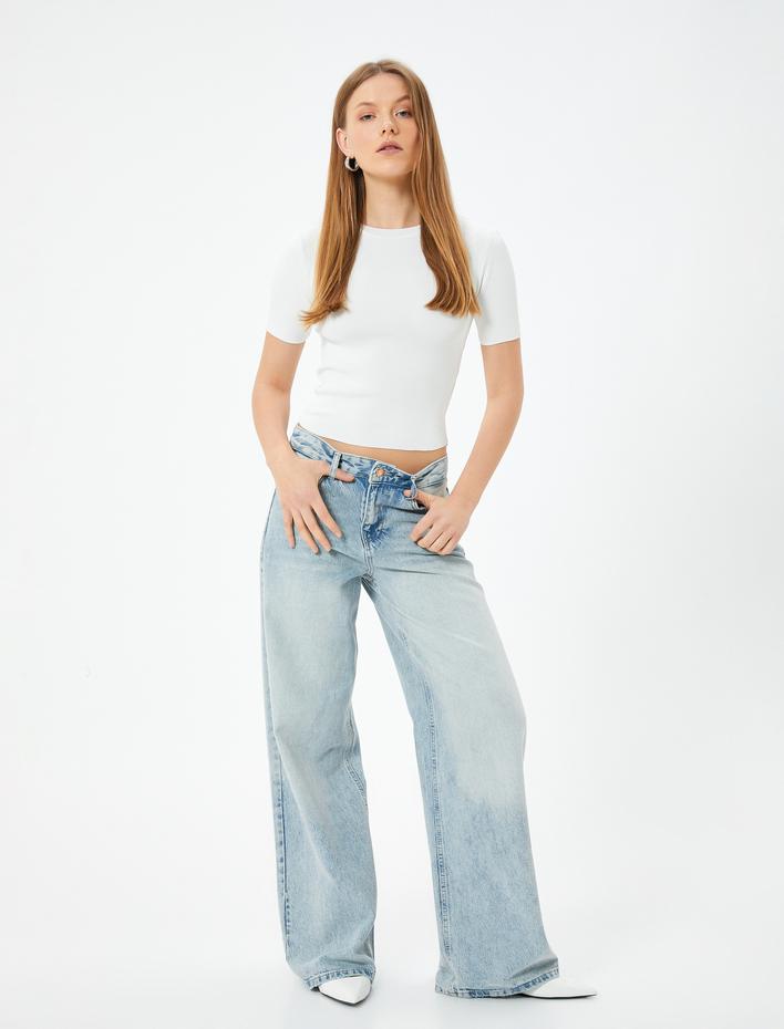  Crop Triko Kazak Kısa Kollu Bisiklet Yaka