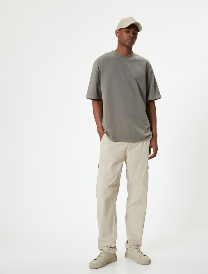  Oversize Tişört Bisiklet Yaka Kısa Kollu Pamuklu