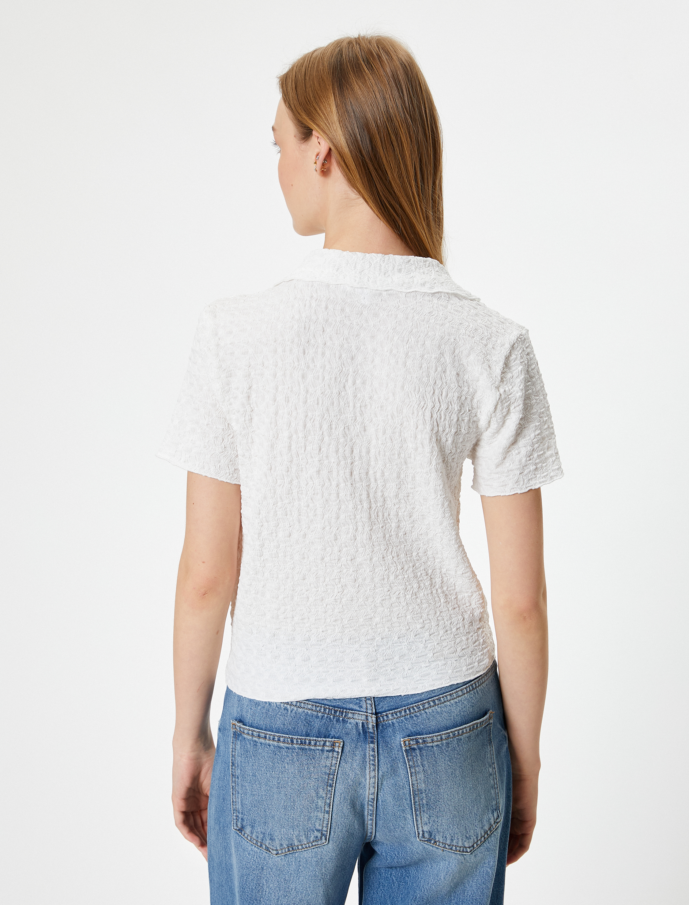   Kısa Kollu Gömlek Yaka Bluz Düğmeli Bürümcük