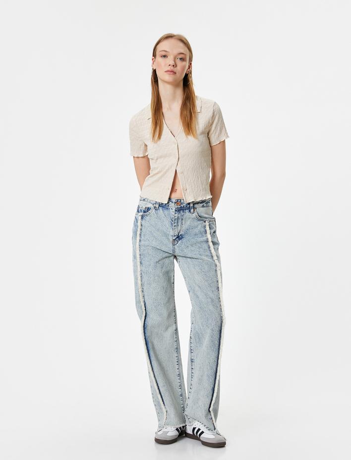  Kısa Kollu Gömlek Yaka Bluz Düğmeli Bürümcük