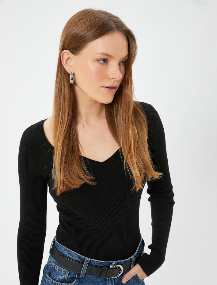  Kare Yaka Triko Kazak Uzun Kollu