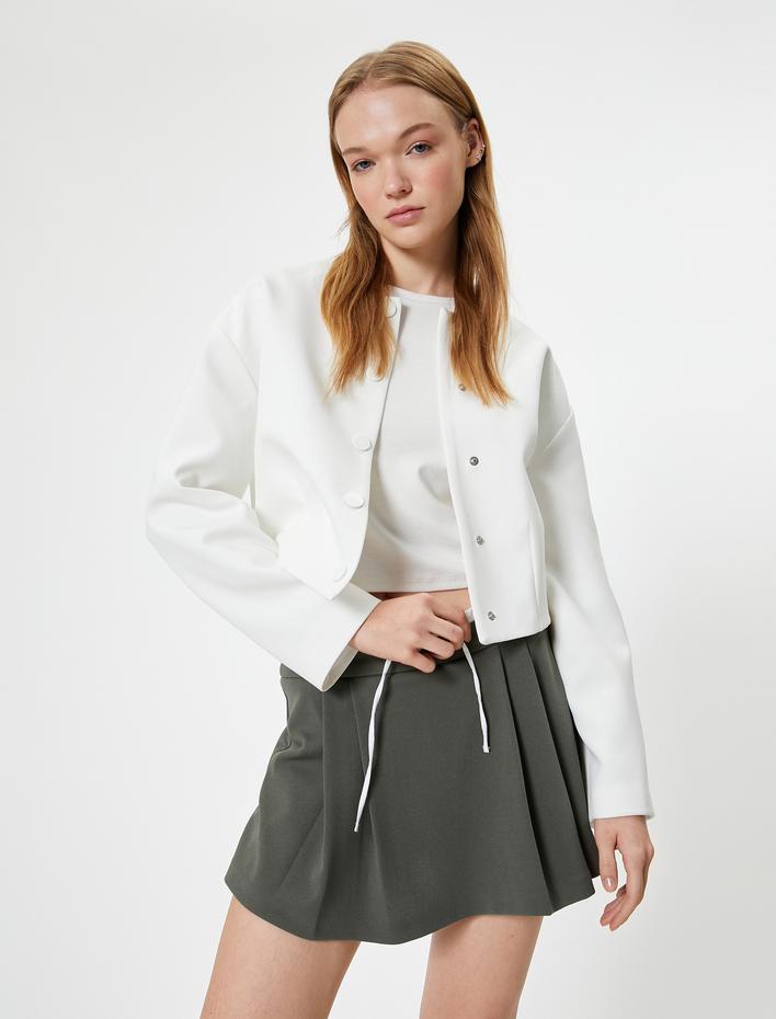  Mini Şort Etek Pileli Rahat Kesim Bağcık Detaylı