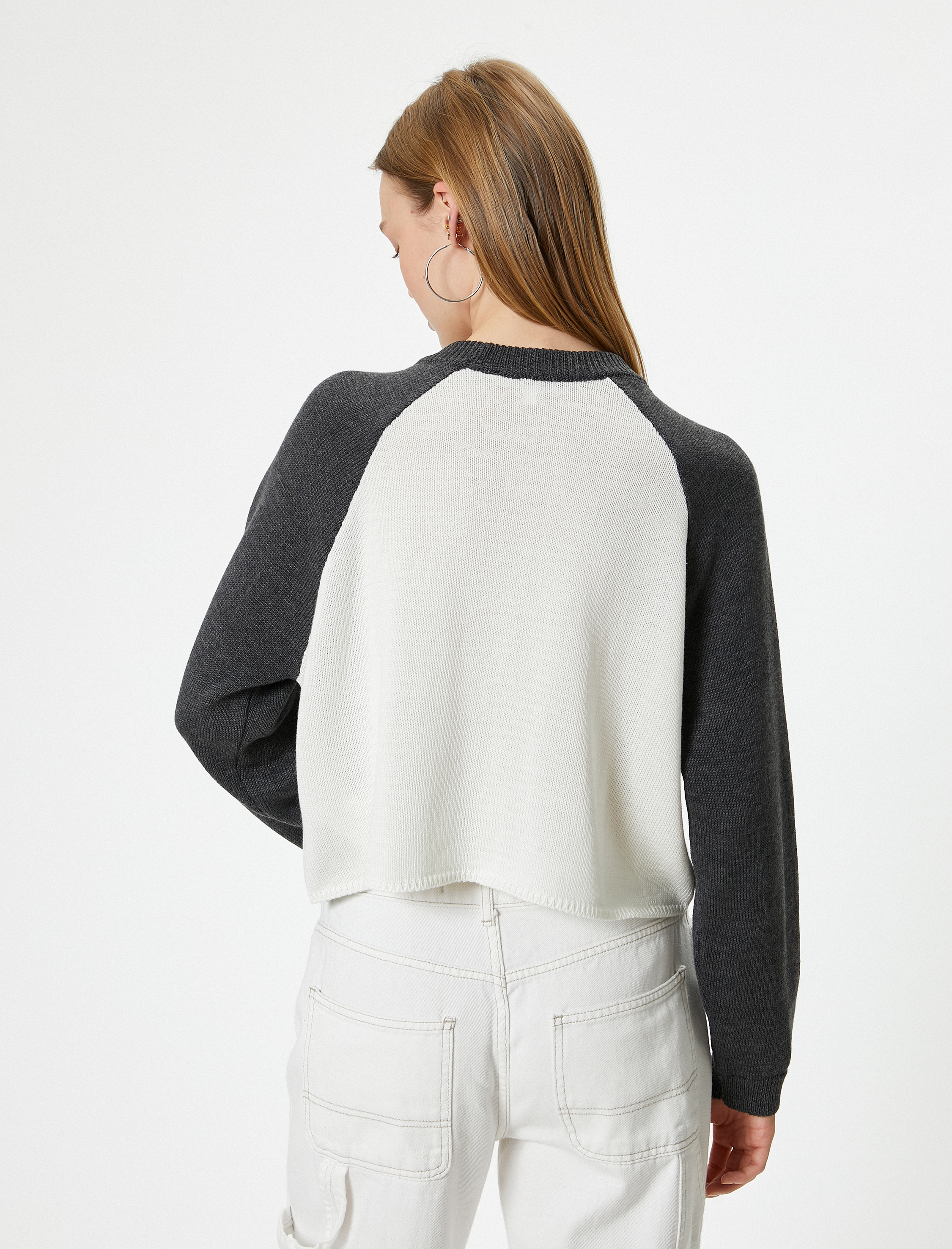   Bisiklet Yaka Kazak Kolej Desenli Bisiklet Yaka Reglan Kollu