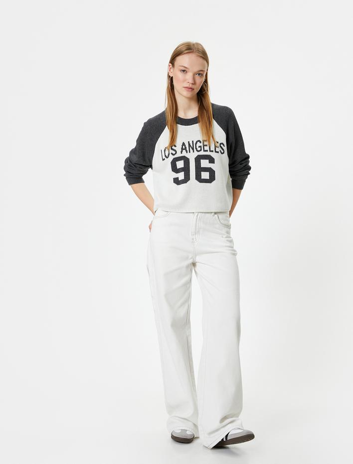  Bisiklet Yaka Kazak Kolej Desenli Bisiklet Yaka Reglan Kollu