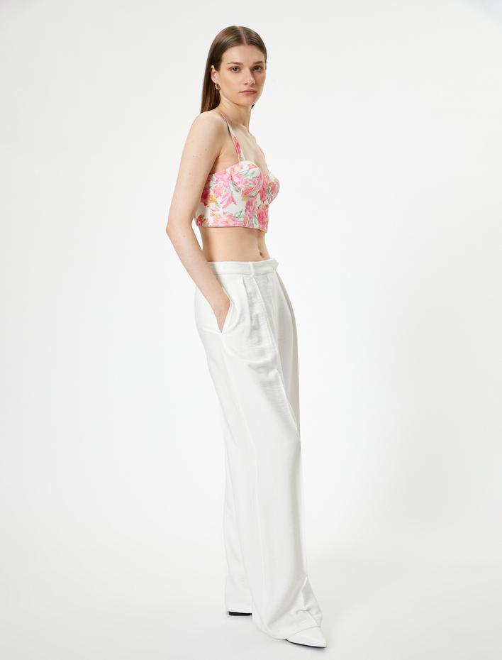  Çiçekli Büstiyer Kalın Askılı Kalp Yaka Slim Fit