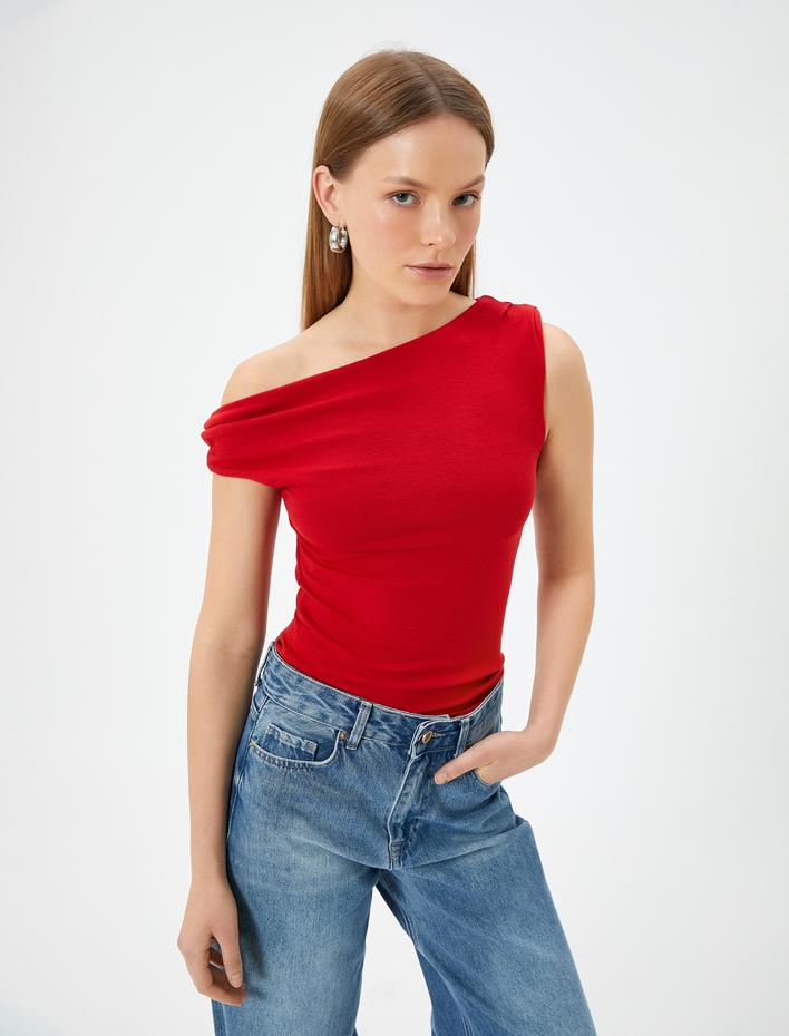  Kayık Yaka Üst Kolsuz Drapeli