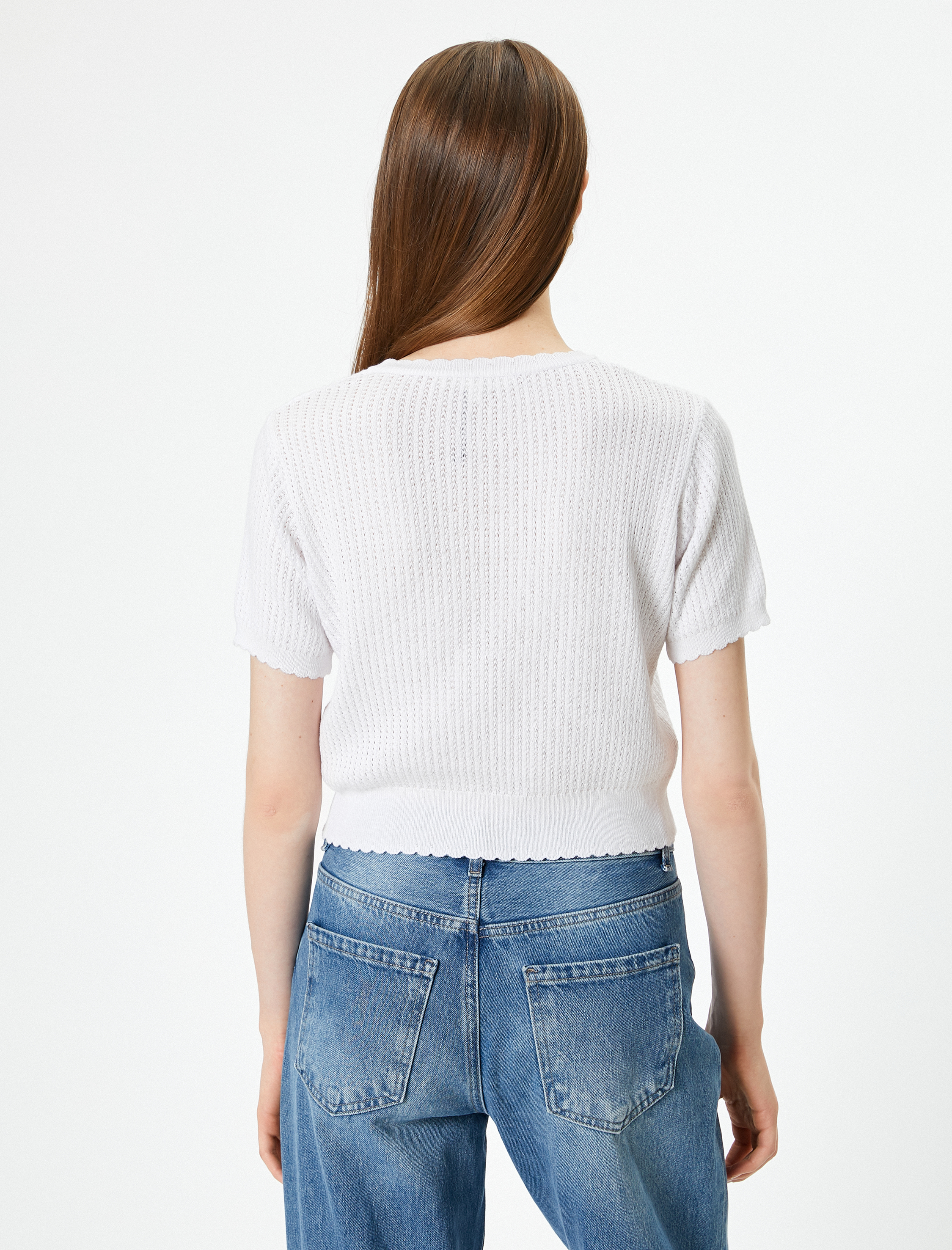   Kısa Kollu Kroşe Yelek Çiçek Detaylı Düğmeli