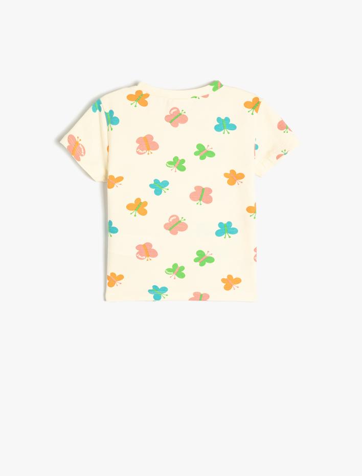 Kız Bebek Kelebekli Tişört Kısa Kollu Bisiklet Yaka