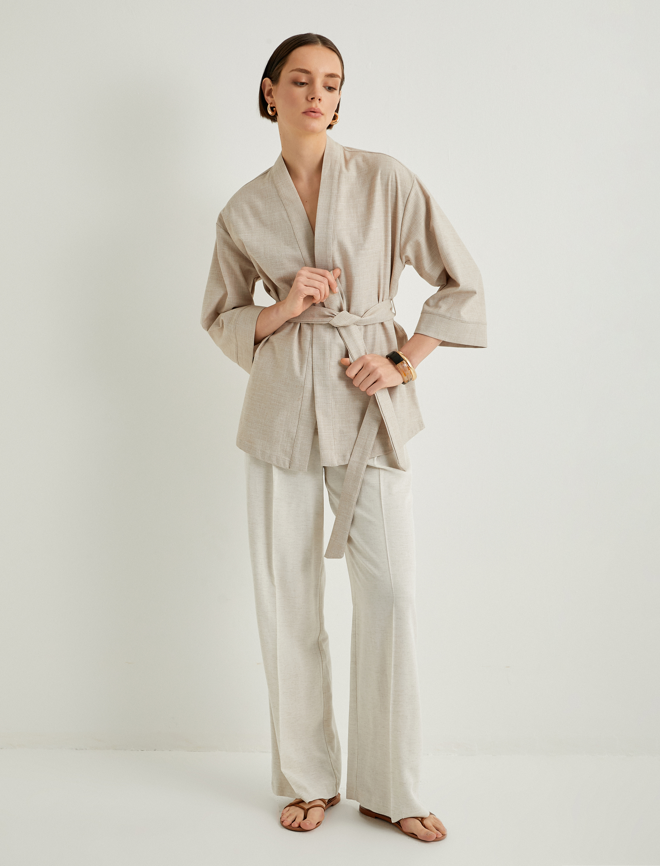   Oversize Kimono Beli Kuşaklı Geniş Kollu