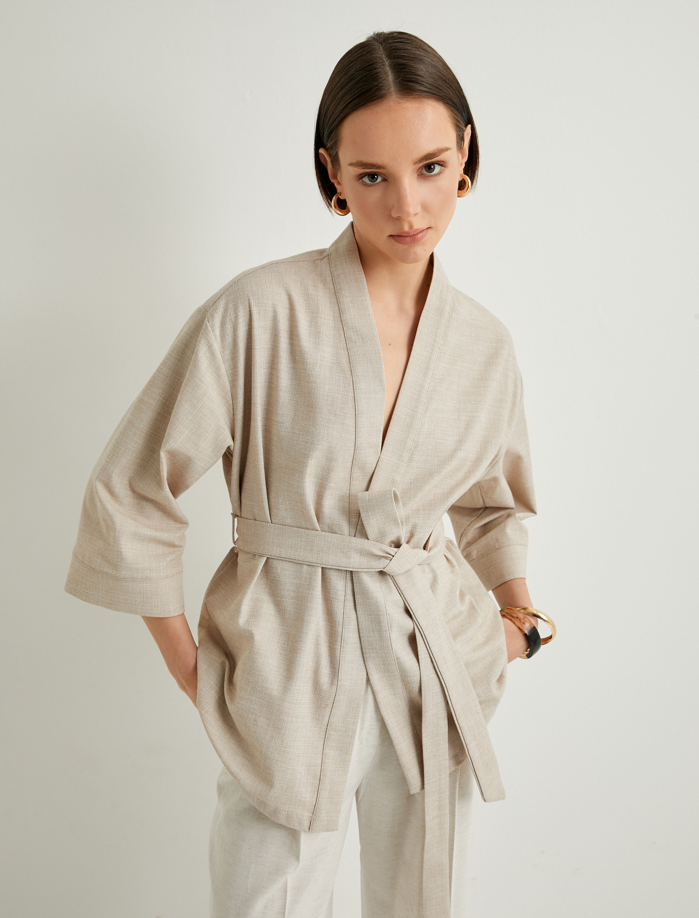   Oversize Kimono Beli Kuşaklı Geniş Kollu