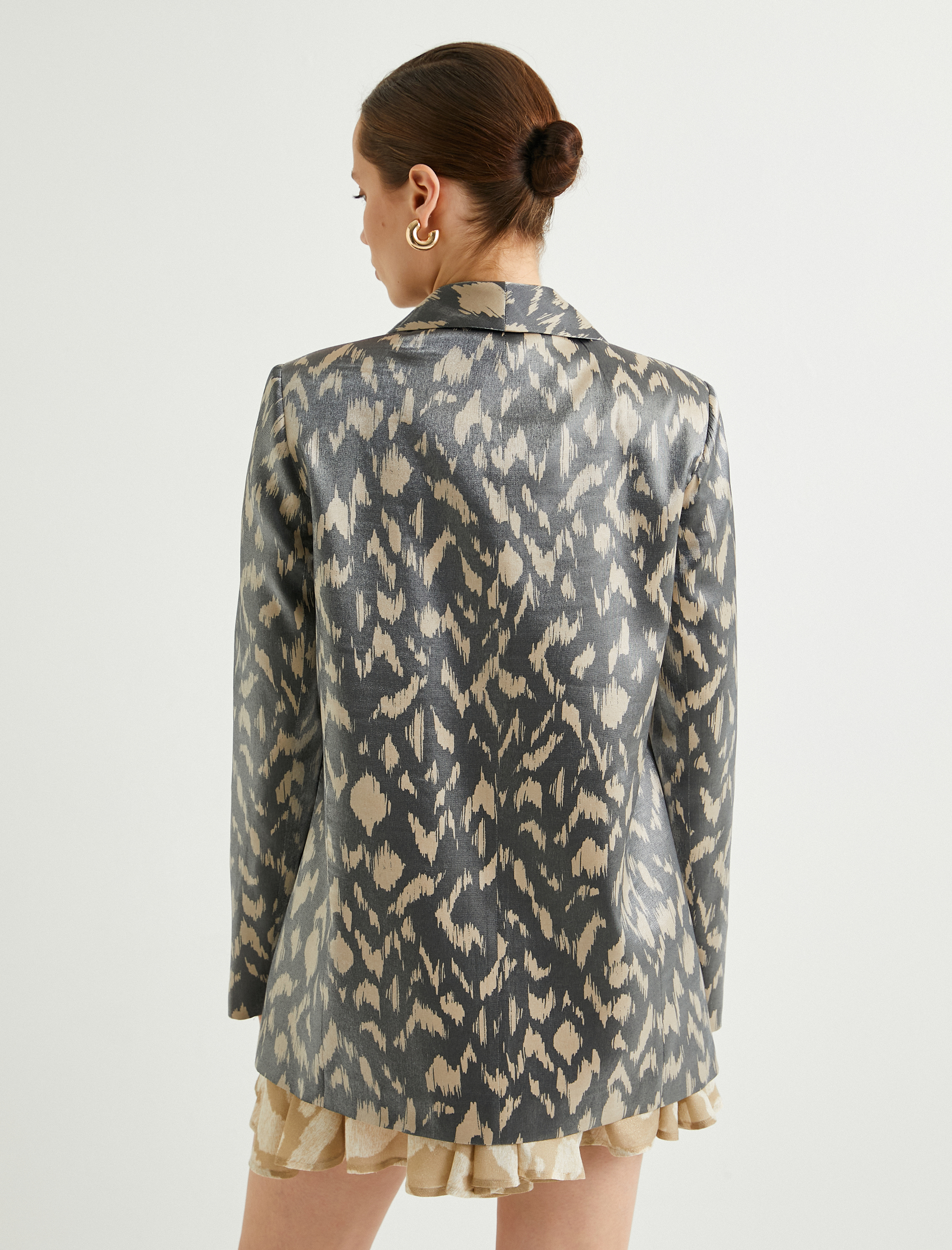   Blazer Ceket Desenli Parlak Dokulu Fleto Cepli