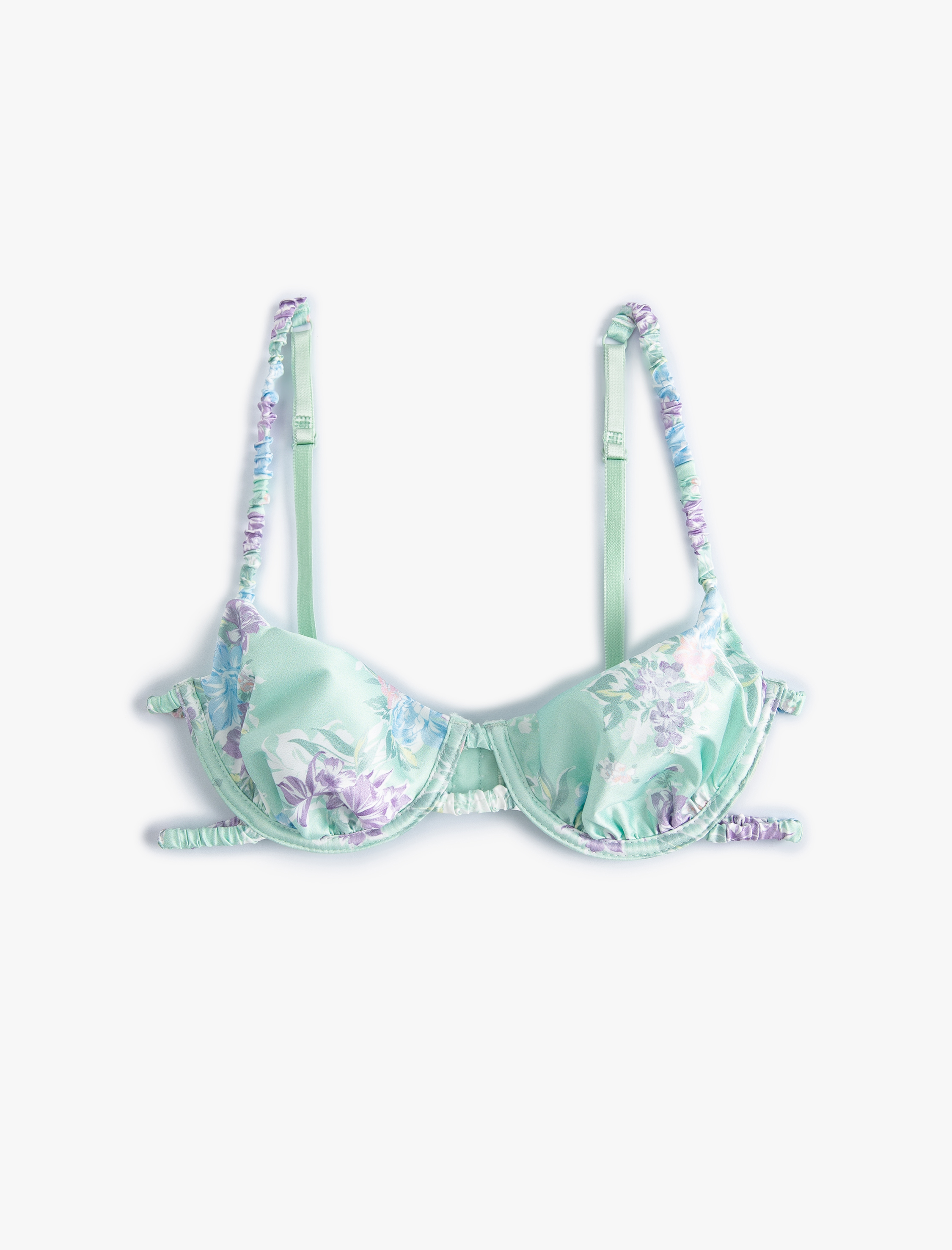   Çiçekli Balenli Sütyen Dolgusuz Kapsız Saten