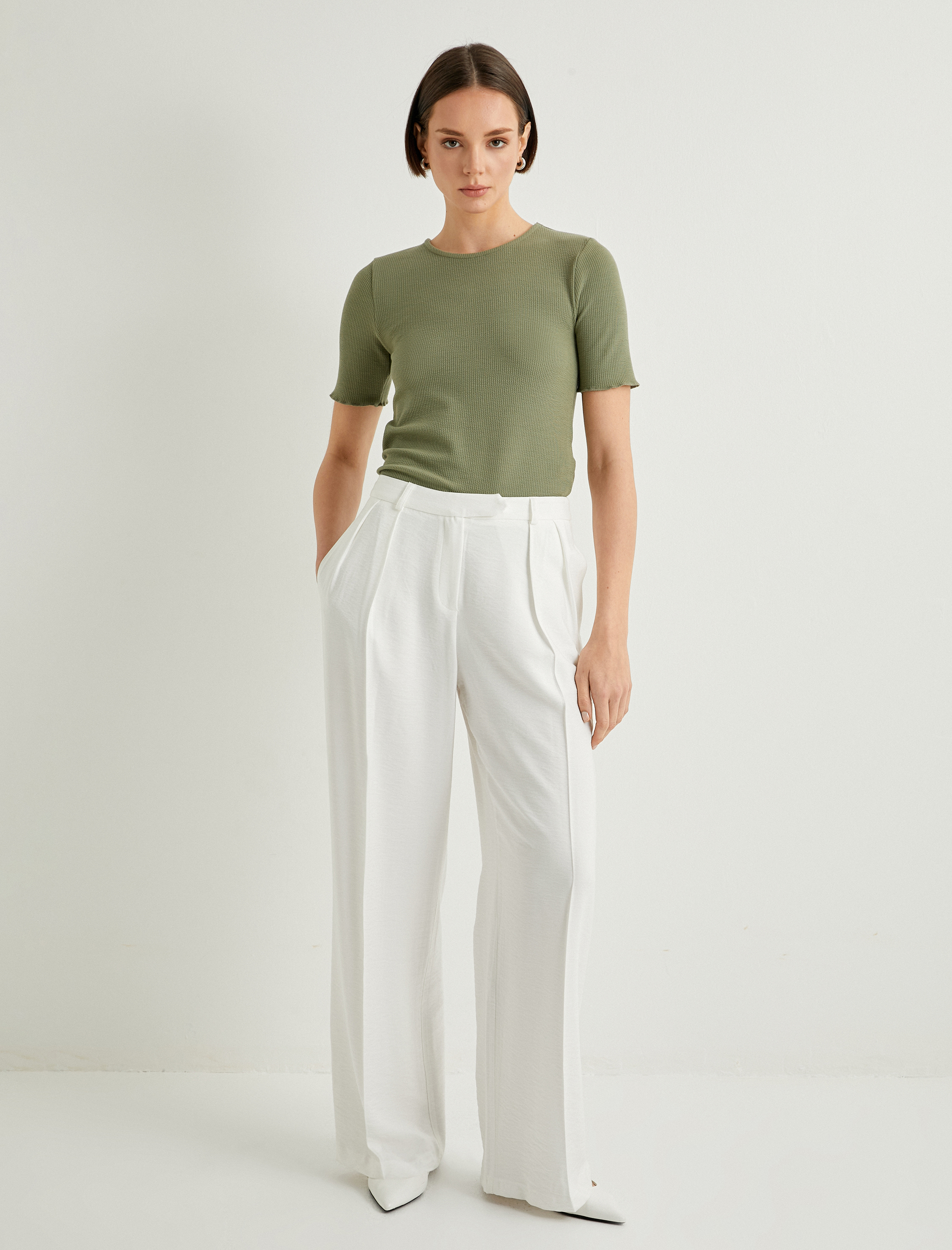   Bisiklet Yaka Tişört Fitilli Kısa Kollu Slim Fit