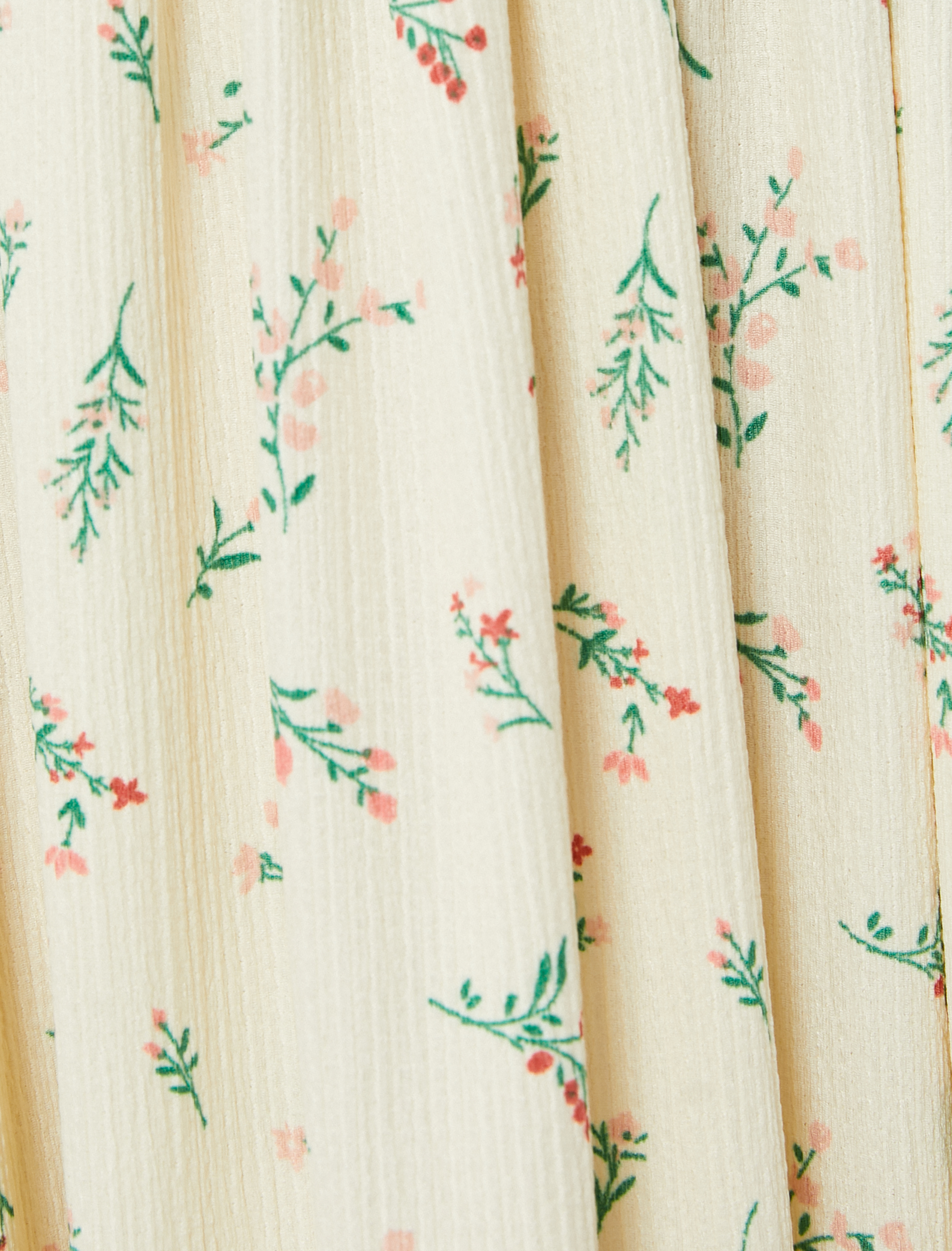   Çiçekli Elbise Midi Boy Kruvaze V Yaka Karpuz Kollu Bürümcük