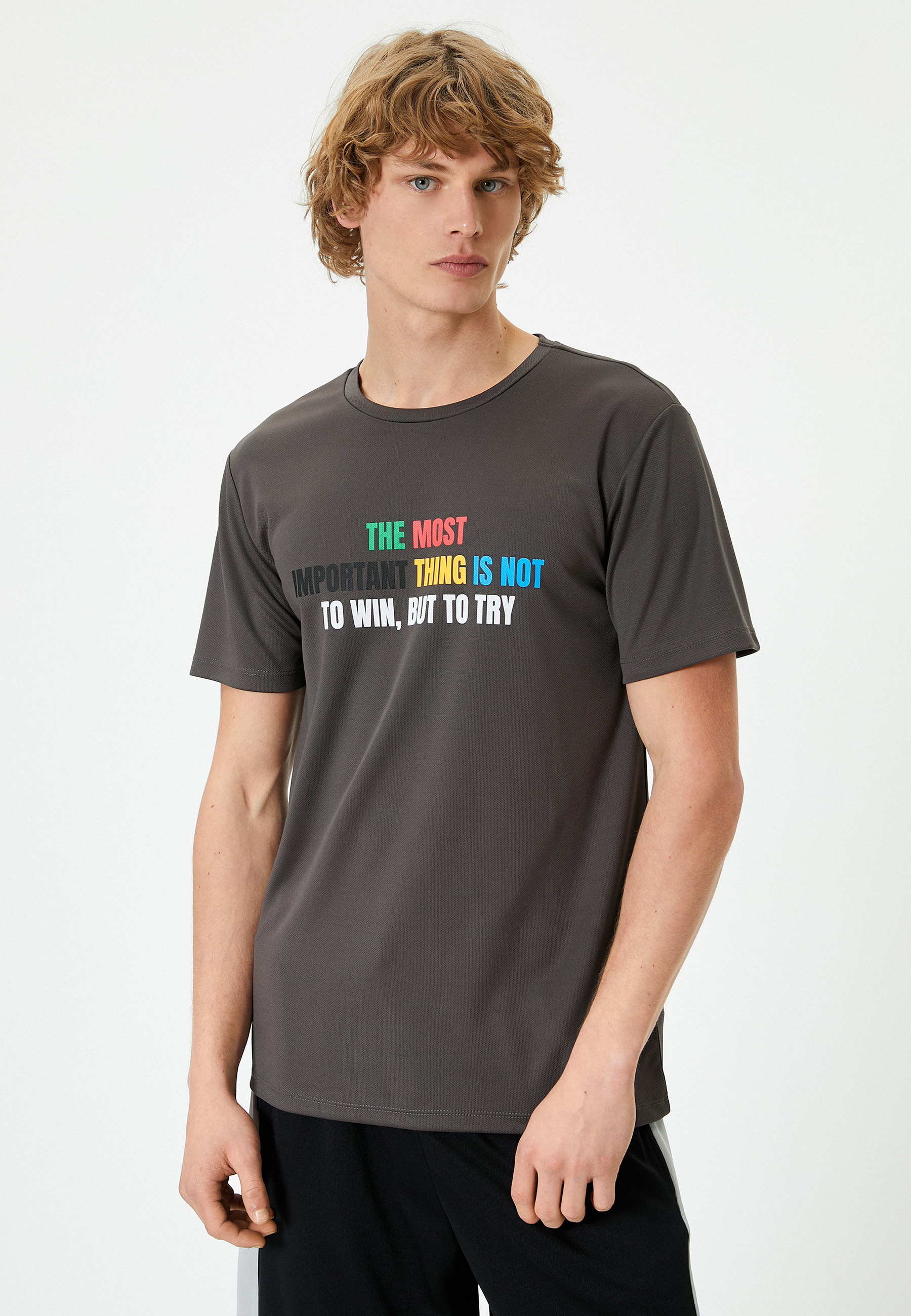   Spor Tişört Slogan Baskılı Bisiklet Yaka Kısa Kollu