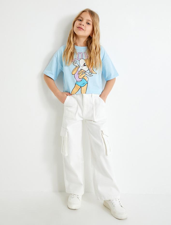 Kız Çocuk Crop Tişört Lola Bunny Baskılı Lisanslı Kısa Kollu Pamuklu