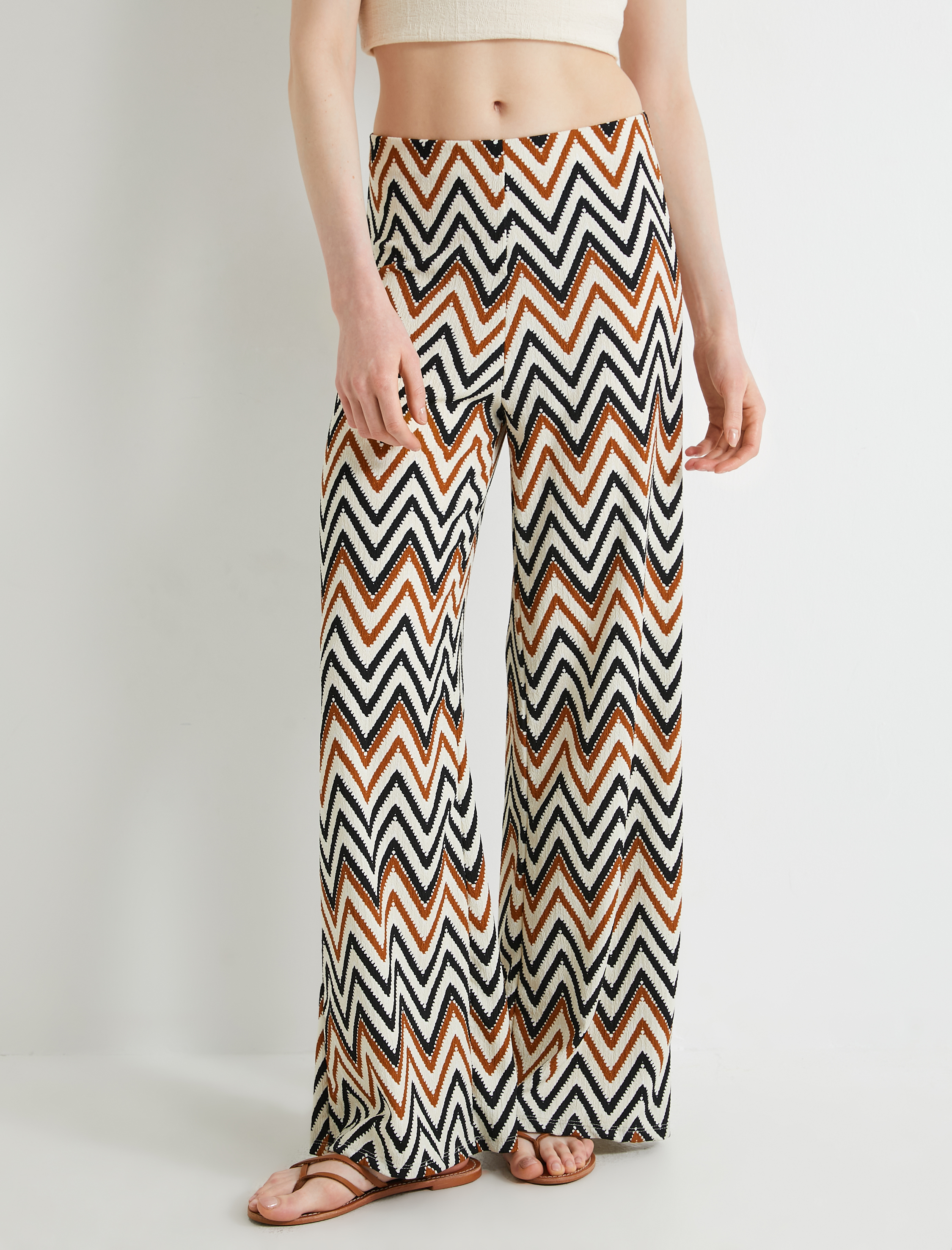   Bol Paça Pantolon Geometrik Desenli Normal Bel