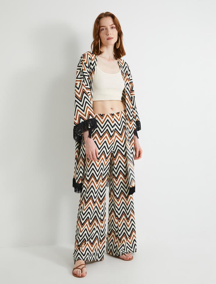  Bol Paça Pantolon Geometrik Desenli Normal Bel