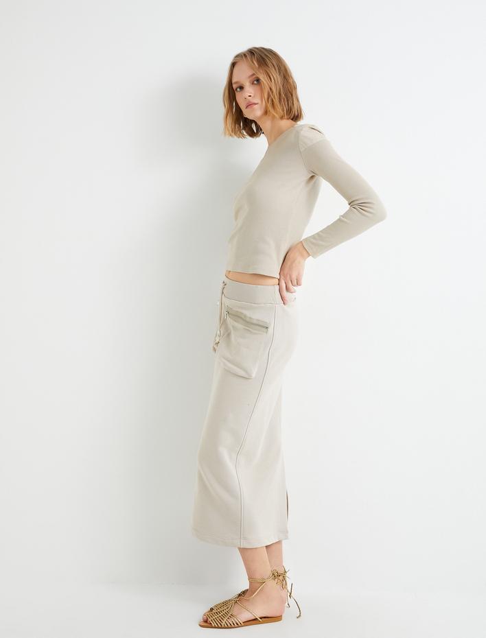  Midi Etek Beli Bağcıklı Fermuarlı Cepli