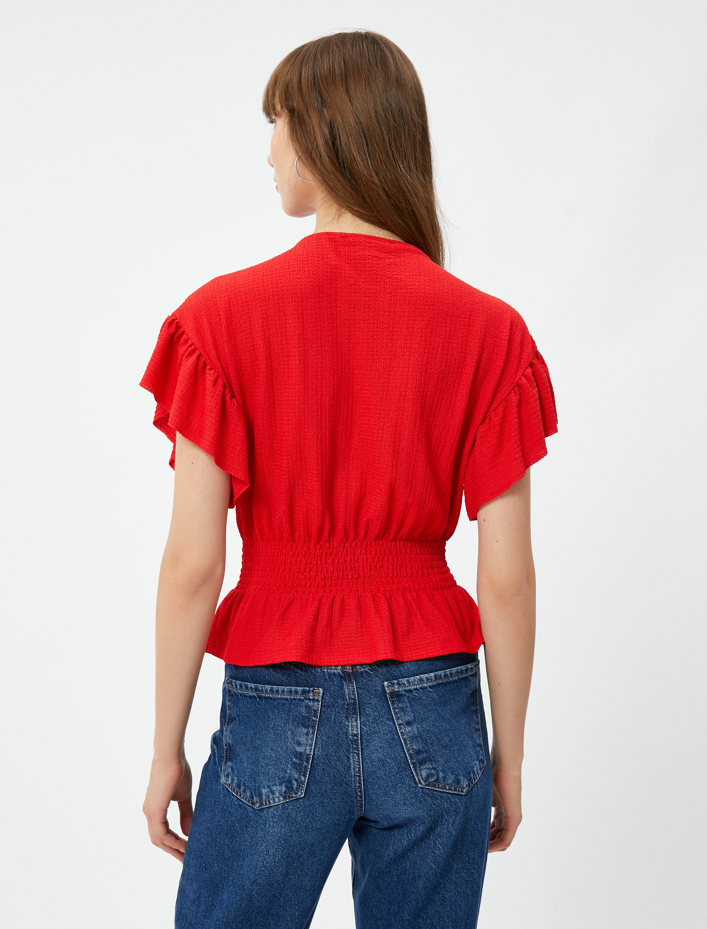   Gipeli Volanlı Tişört Kayık Yaka