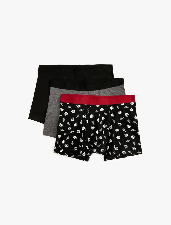  3'lü Boxer Seti Kuru Kafa Baskılı Çok Renkli