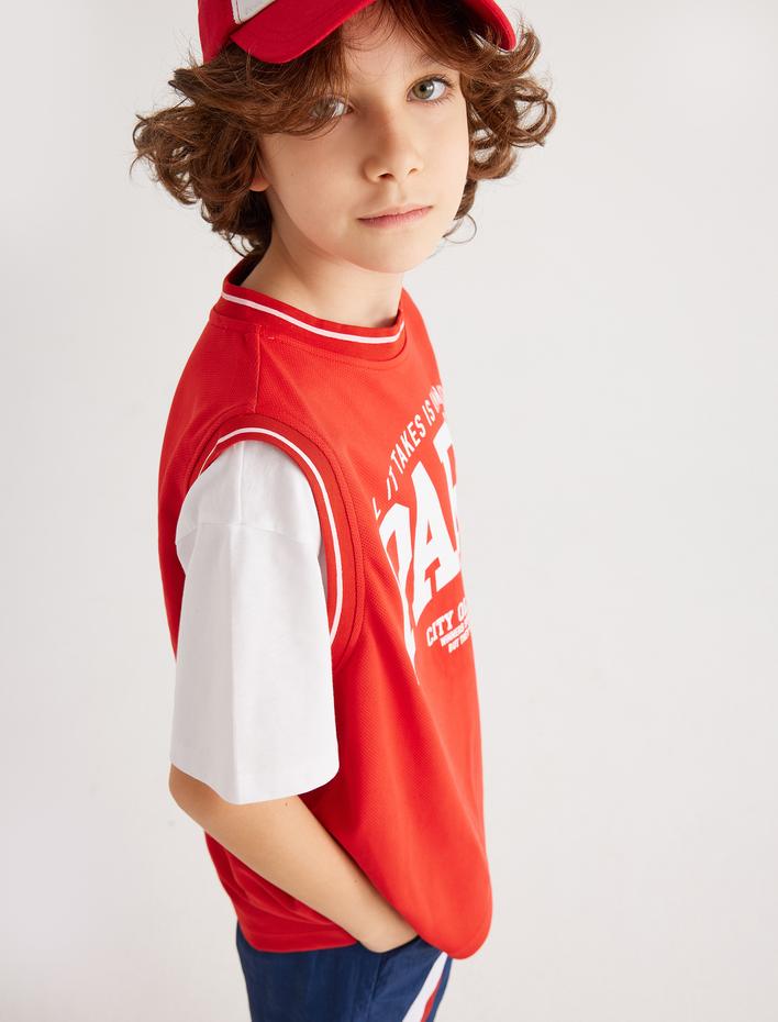 Erkek Çocuk Tişört Kolsuz Paris Baskılı Bisiklet Yaka