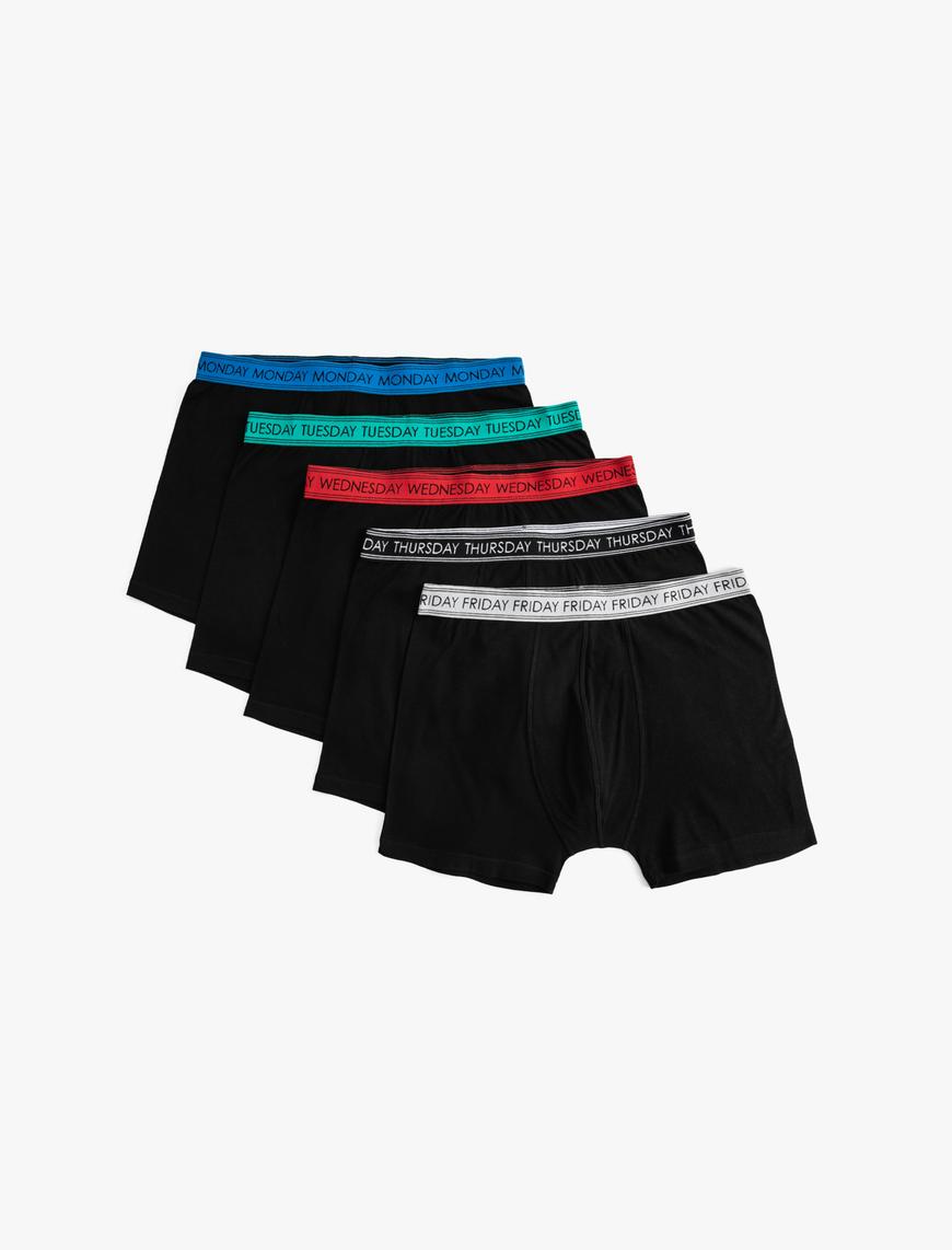   5'li Boxer Seti Slogan Baskılı Beli Lastikli