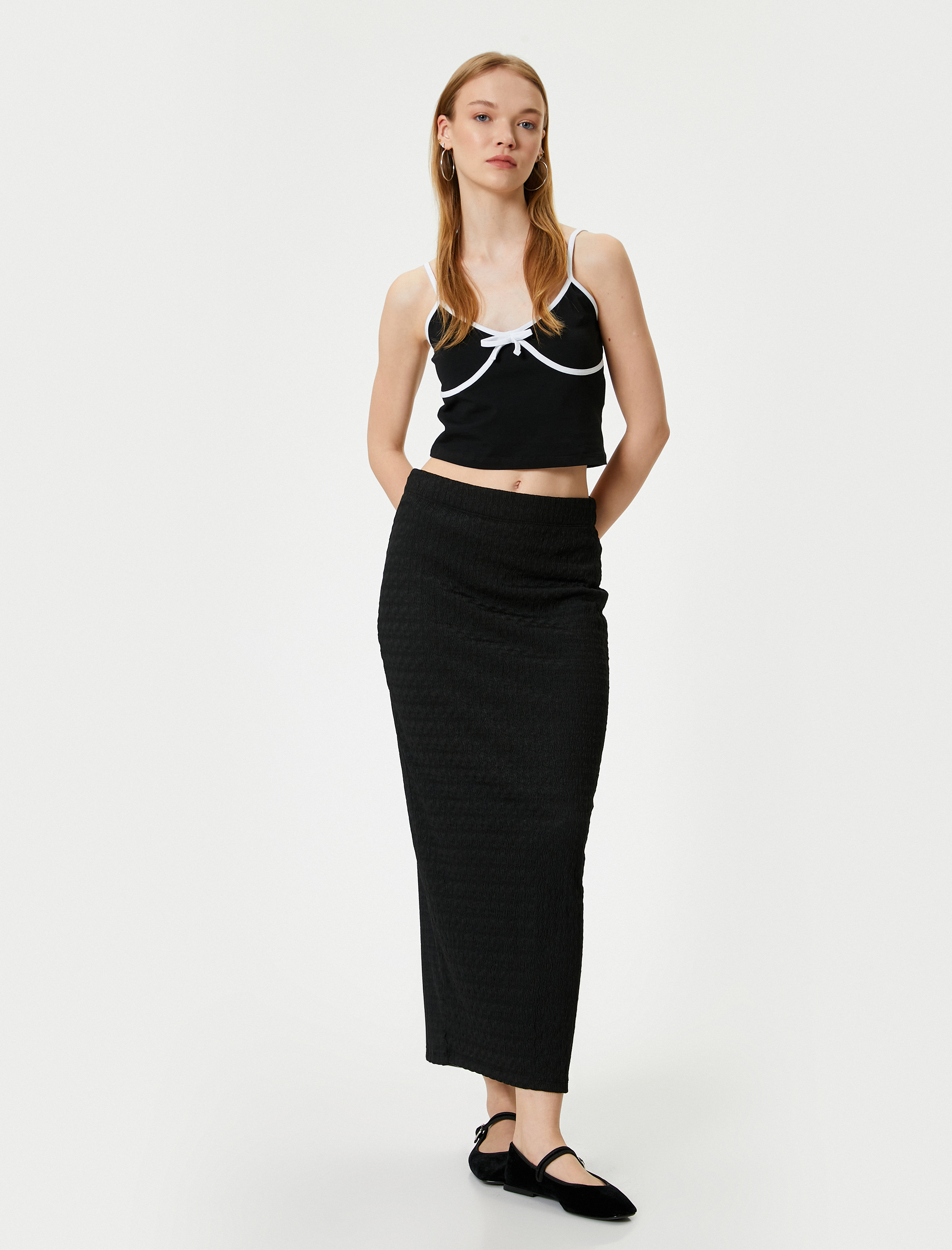   Uzun Kalem Etek Yüksek Bel Dokulu Yırtmaçlı Astarlı Bürümcük