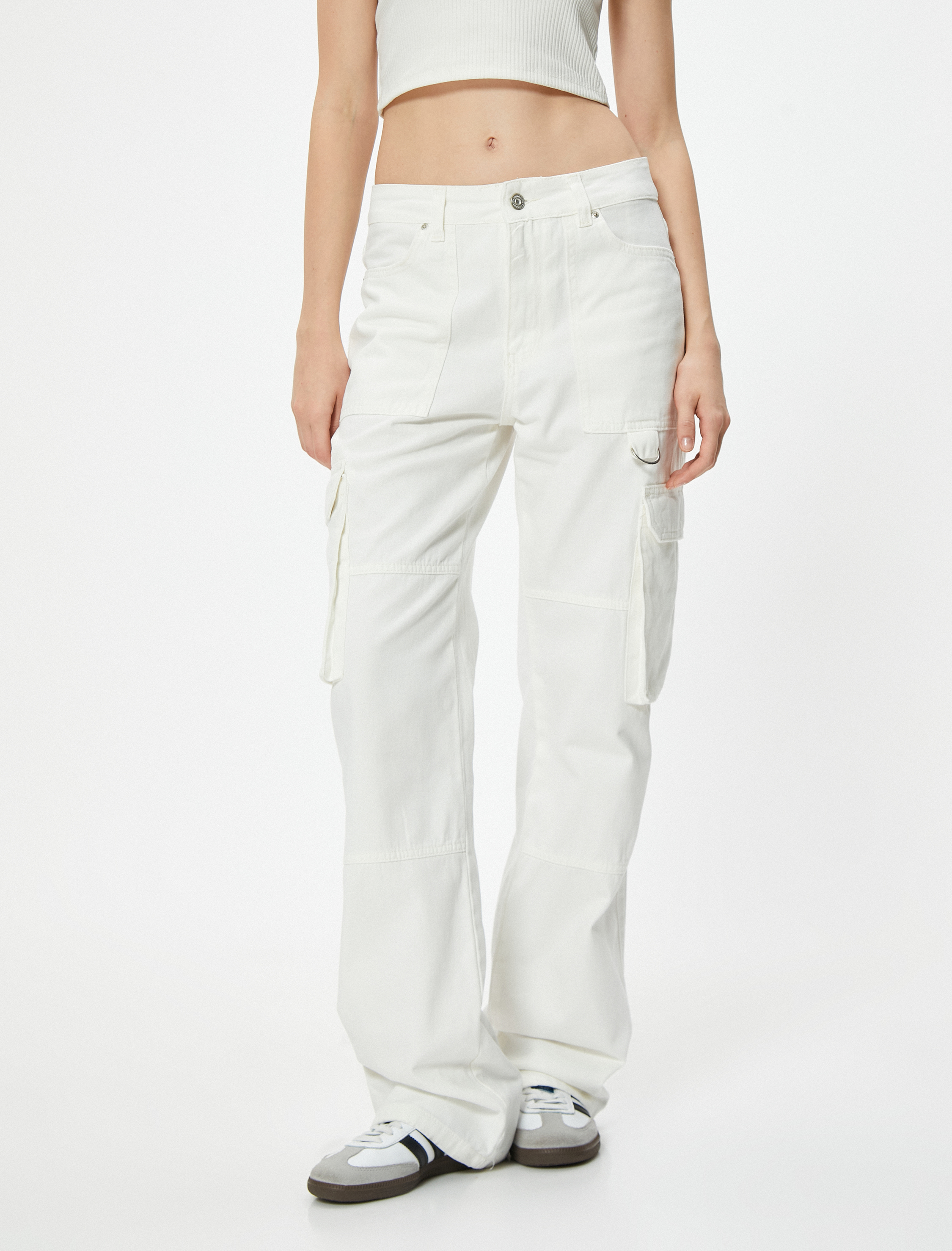   Kargo Kot Pantolon Düz Bol Paça Standart Bel - Eve Straight Jeans