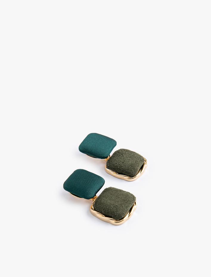 Kadın Geometrik Şekilli Küpe Kumaş Kaplamalı