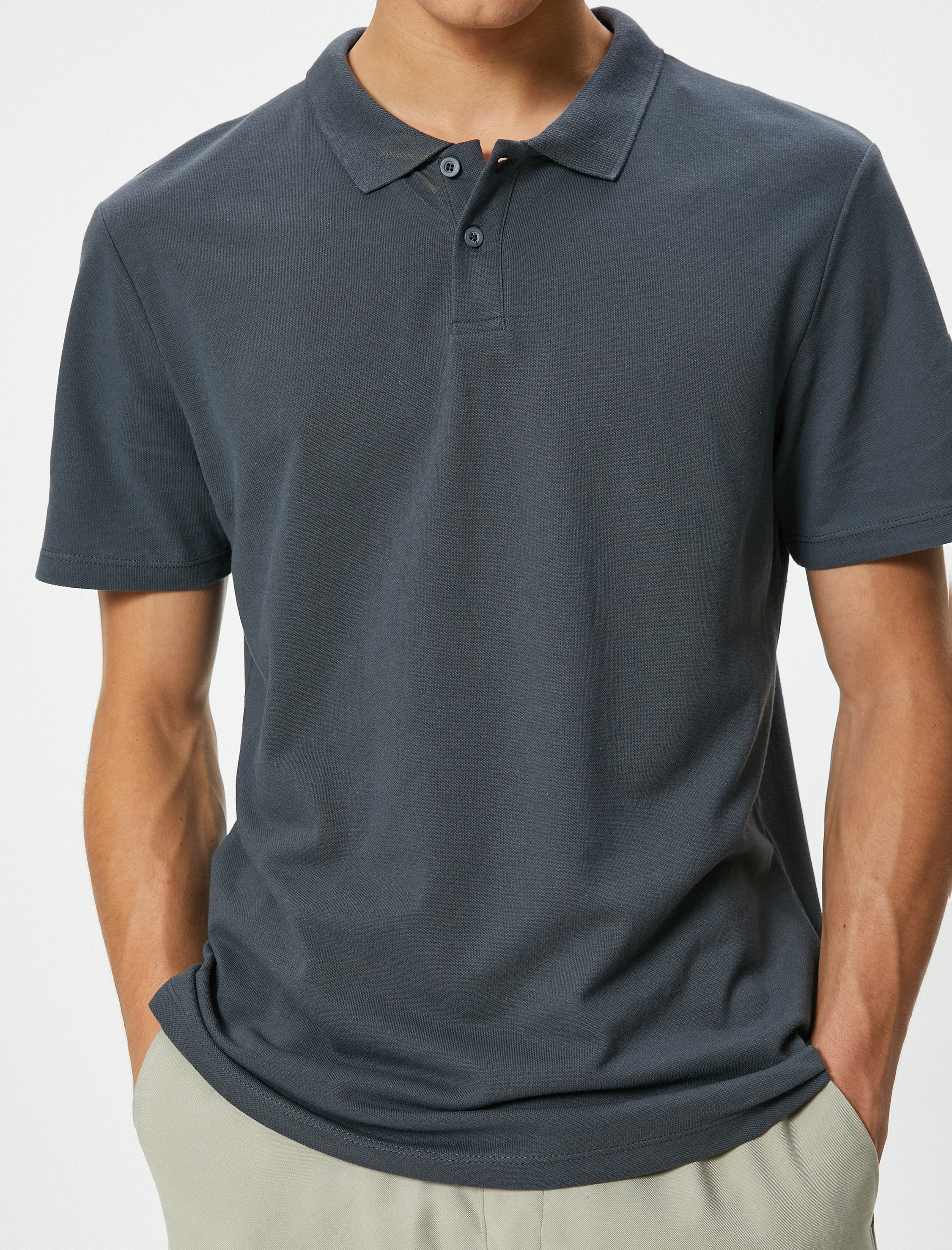 Polo Yaka Tişört Slim Fit Düğmeli Kısa Kollu