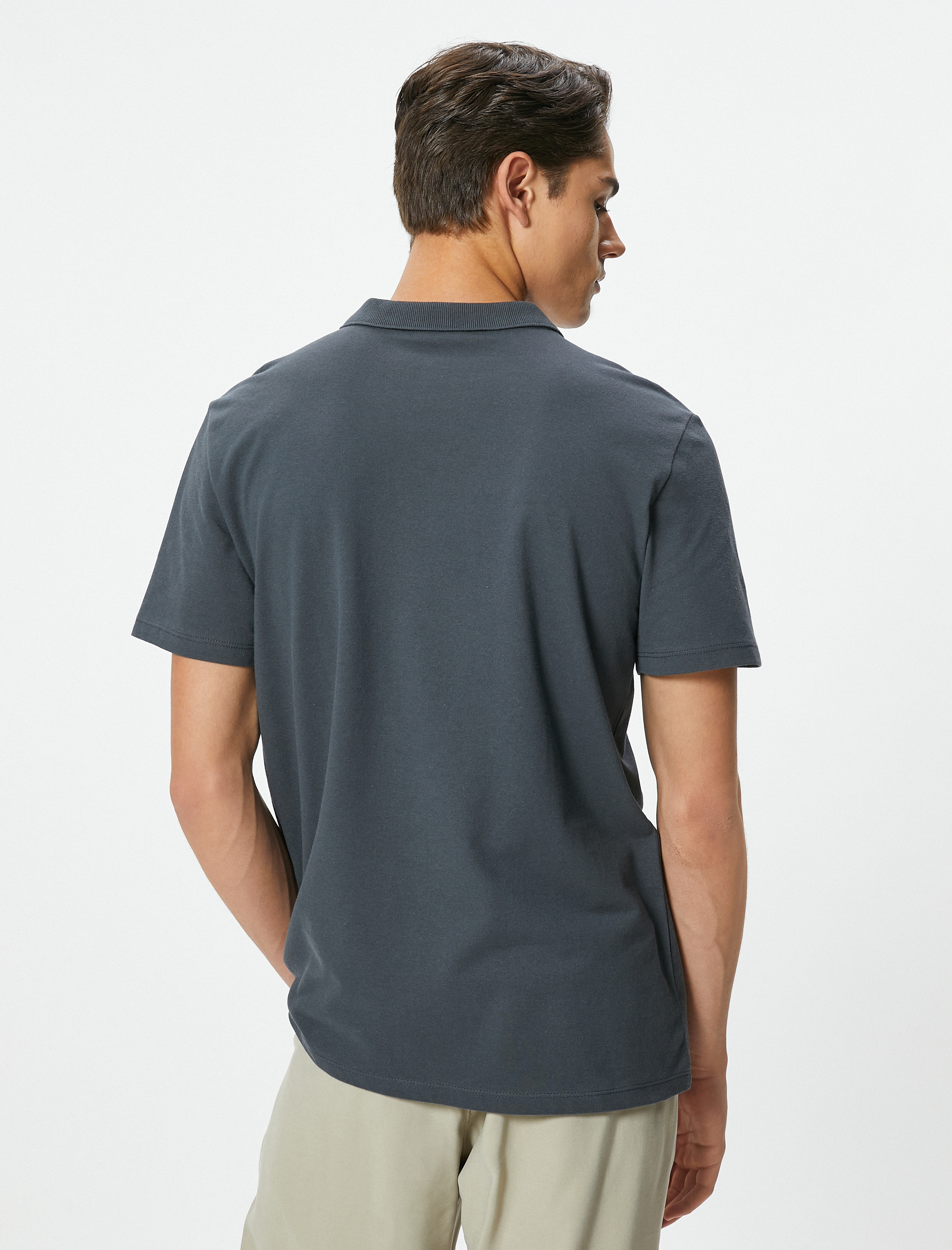 Polo Yaka Tişört Slim Fit Düğmeli Kısa Kollu