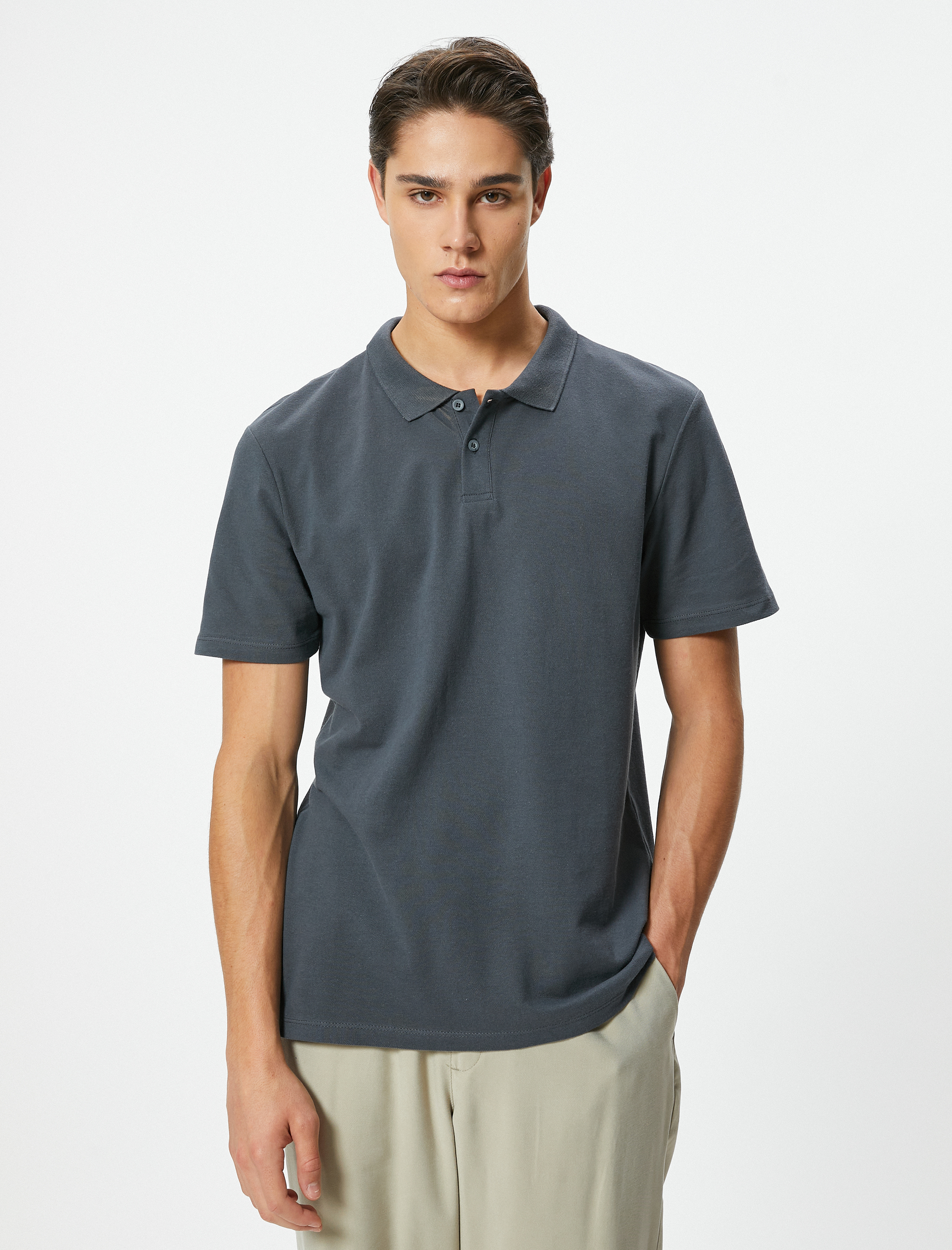 Polo Yaka Tişört Slim Fit Düğmeli Kısa Kollu