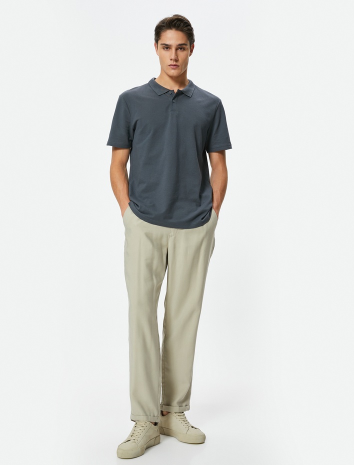  Polo Yaka Tişört Slim Fit Düğmeli Kısa Kollu