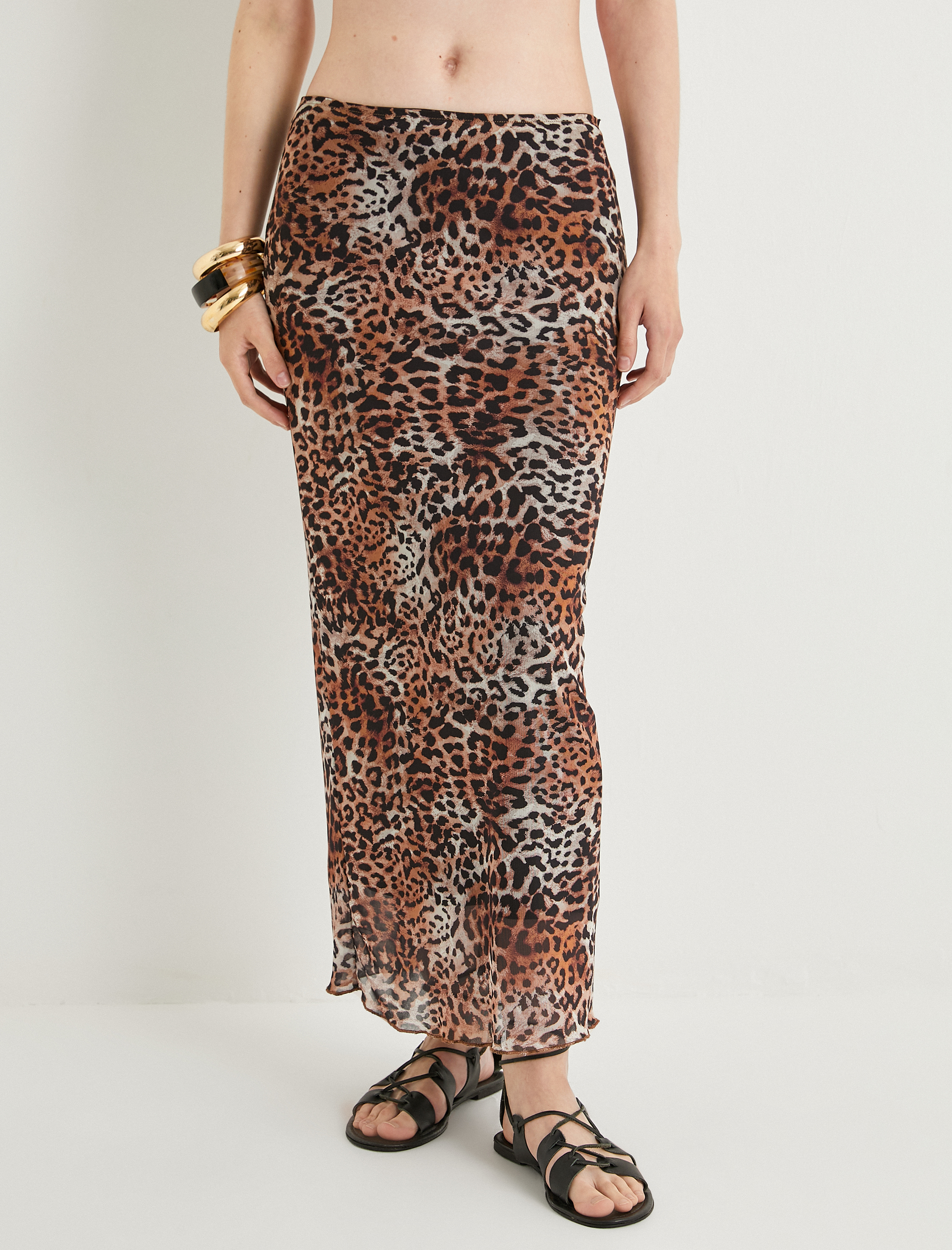   Leopar Desenli Kalem Etek Tül Midi Boy Standart Bel