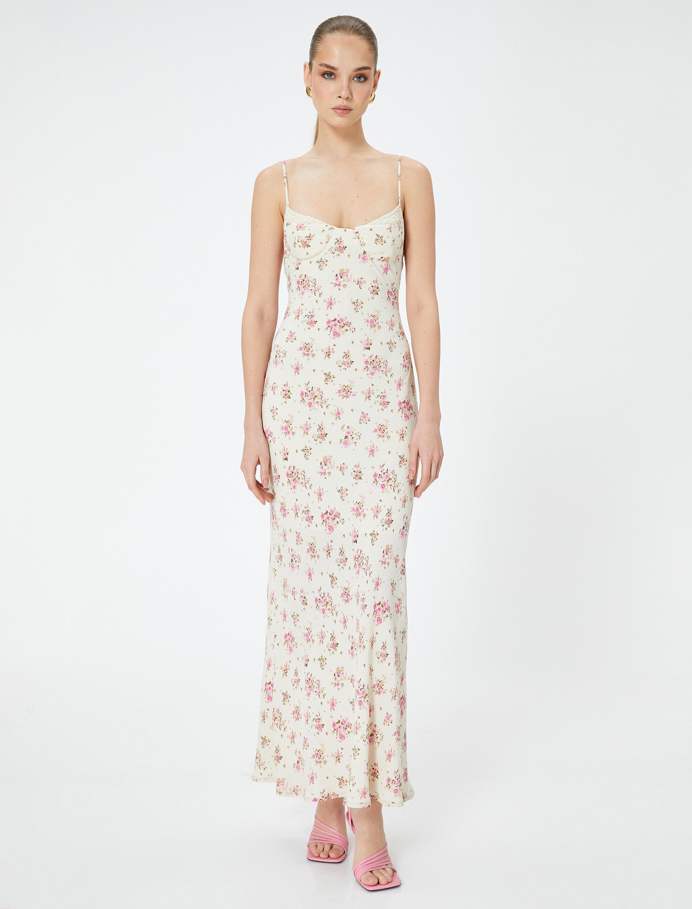   Koton X Sibil Çetinkaya - Askılı Çiçekli Uzun Elbise