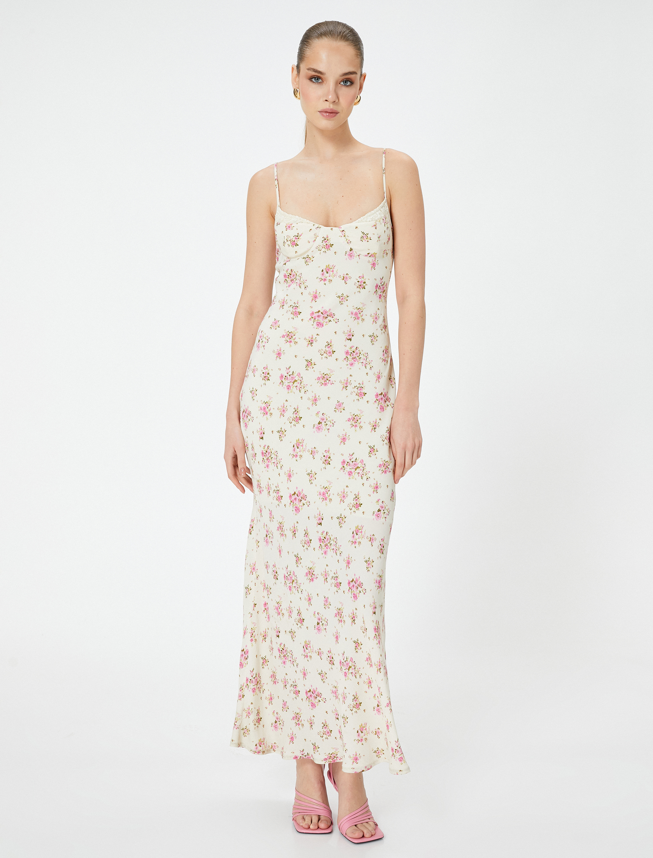   Koton X Sibil Çetinkaya - Askılı Çiçekli Uzun Elbise