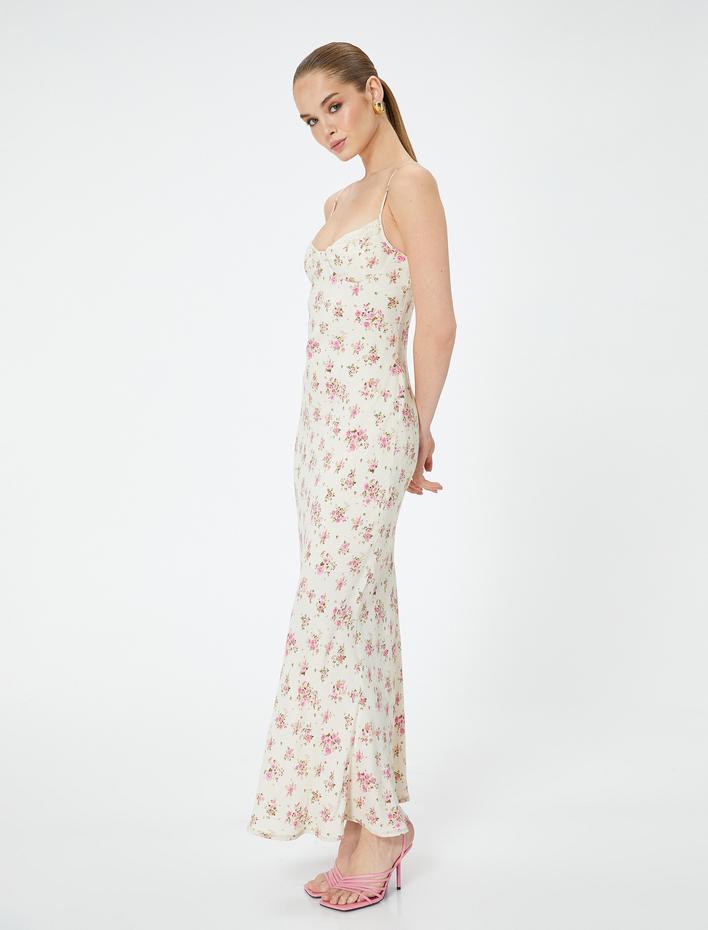  Koton X Sibil Çetinkaya - Askılı Çiçekli Uzun Elbise