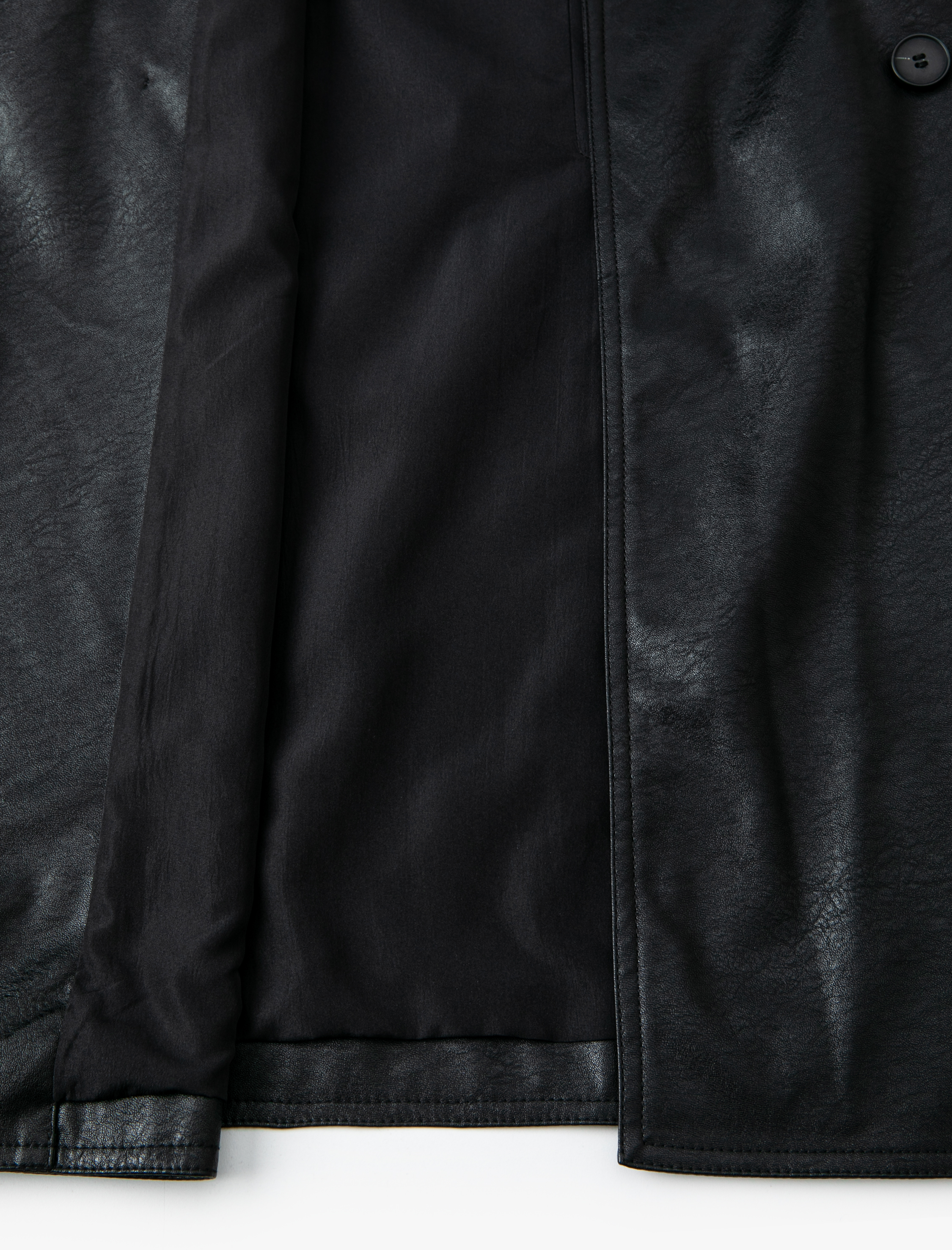   Uzun Suni Deri Trençkot Kruvaze Cepli Düğmeli