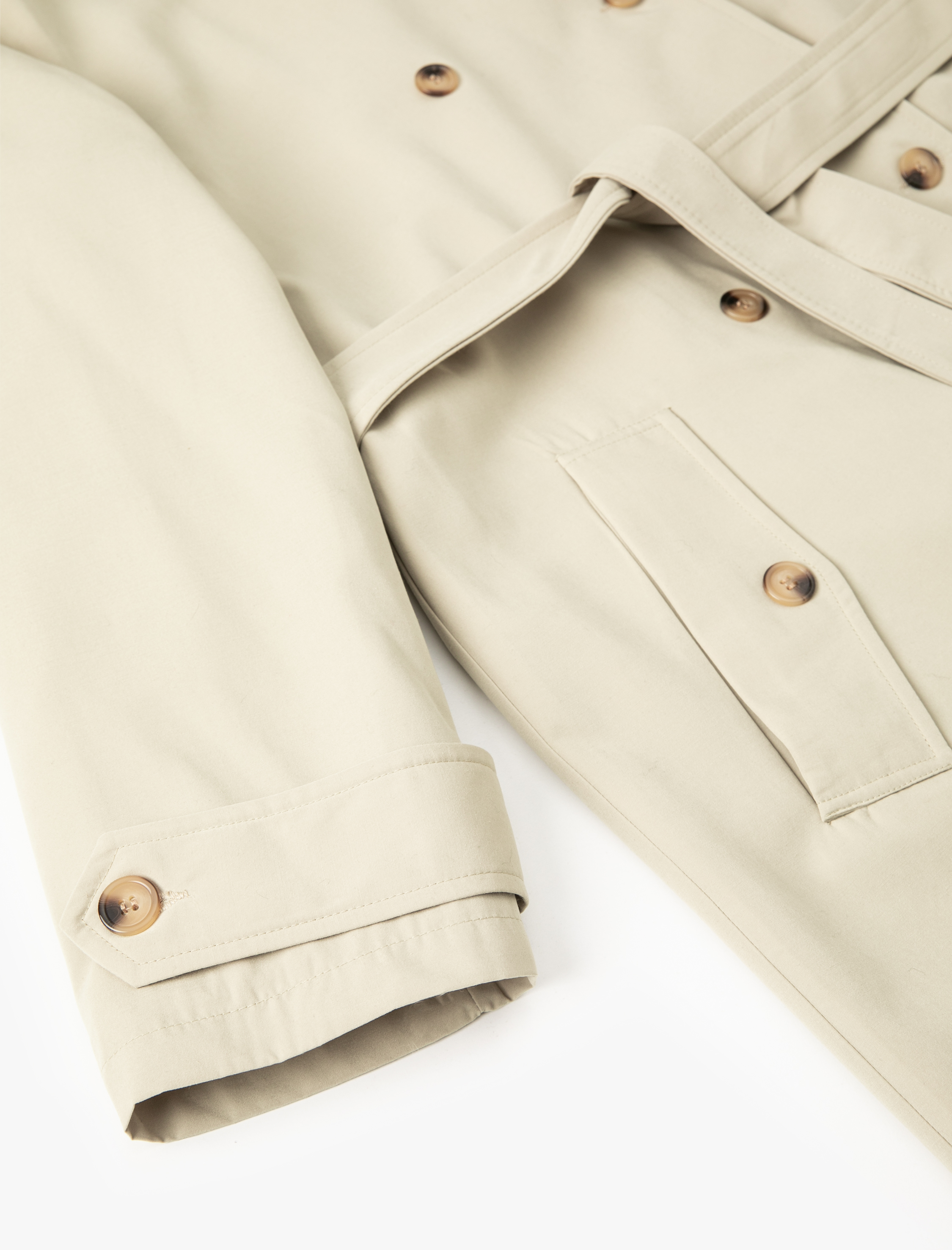   Trençkot Uzun Kruvaze Düğmeli Apolet Detaylı