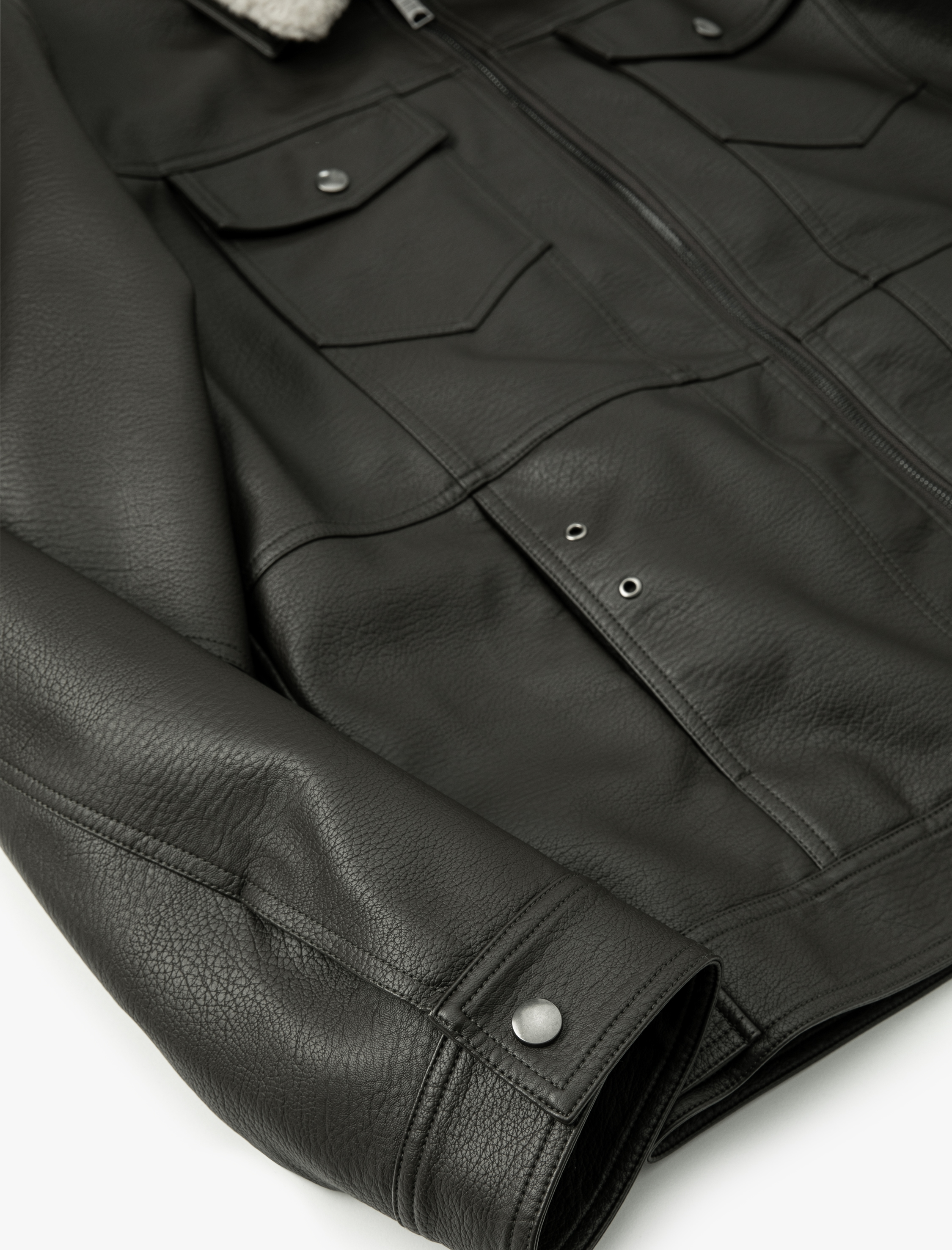 Suni Deri Ceket Yakası Kürklü Cepli Fermuarlı Astarlı Slim Fit