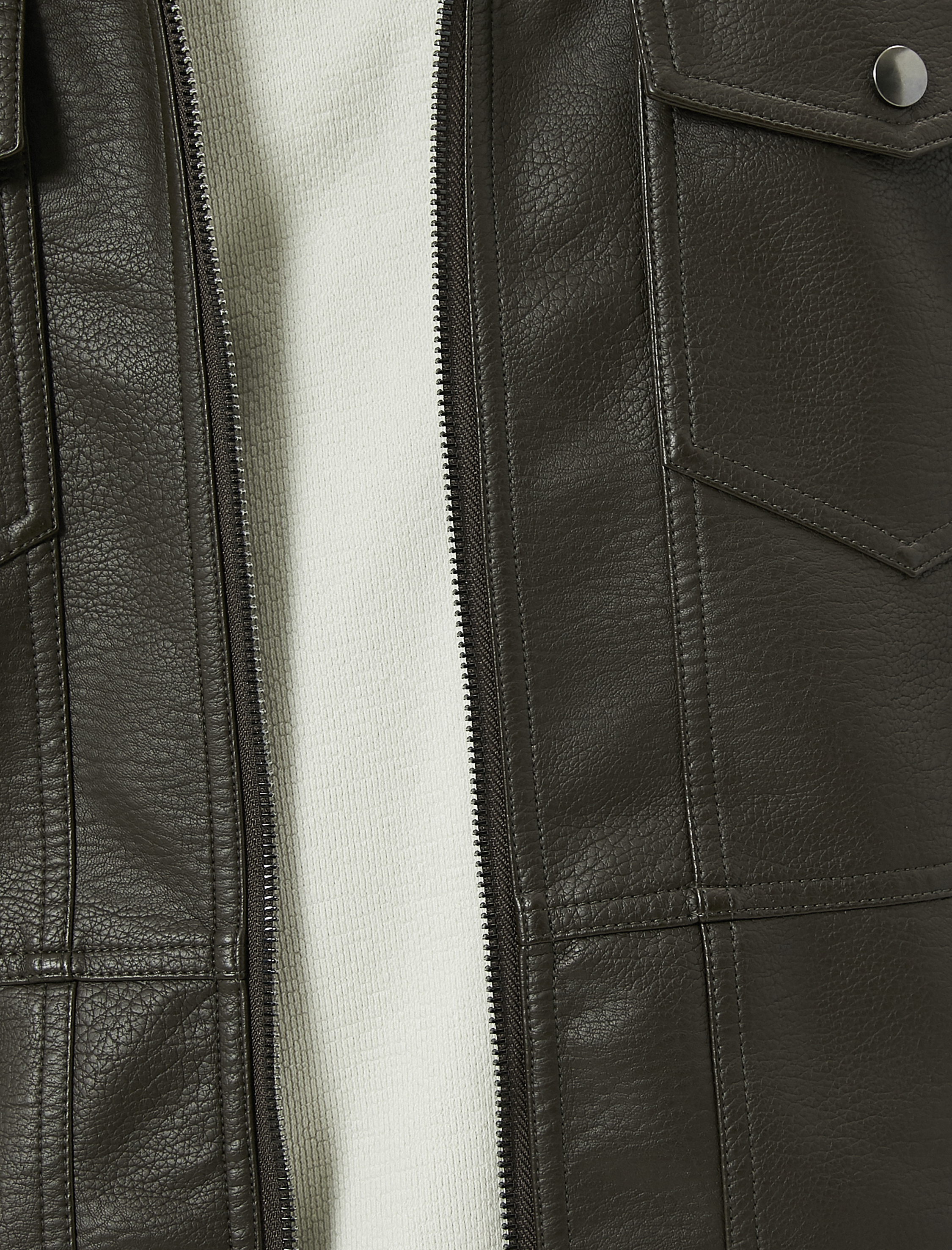 Suni Deri Ceket Yakası Kürklü Cepli Fermuarlı Astarlı Slim Fit