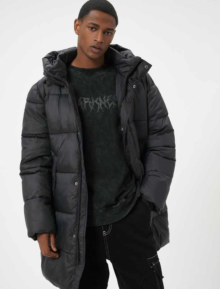  Fermuarlı Kapşonlu Şişme Mont