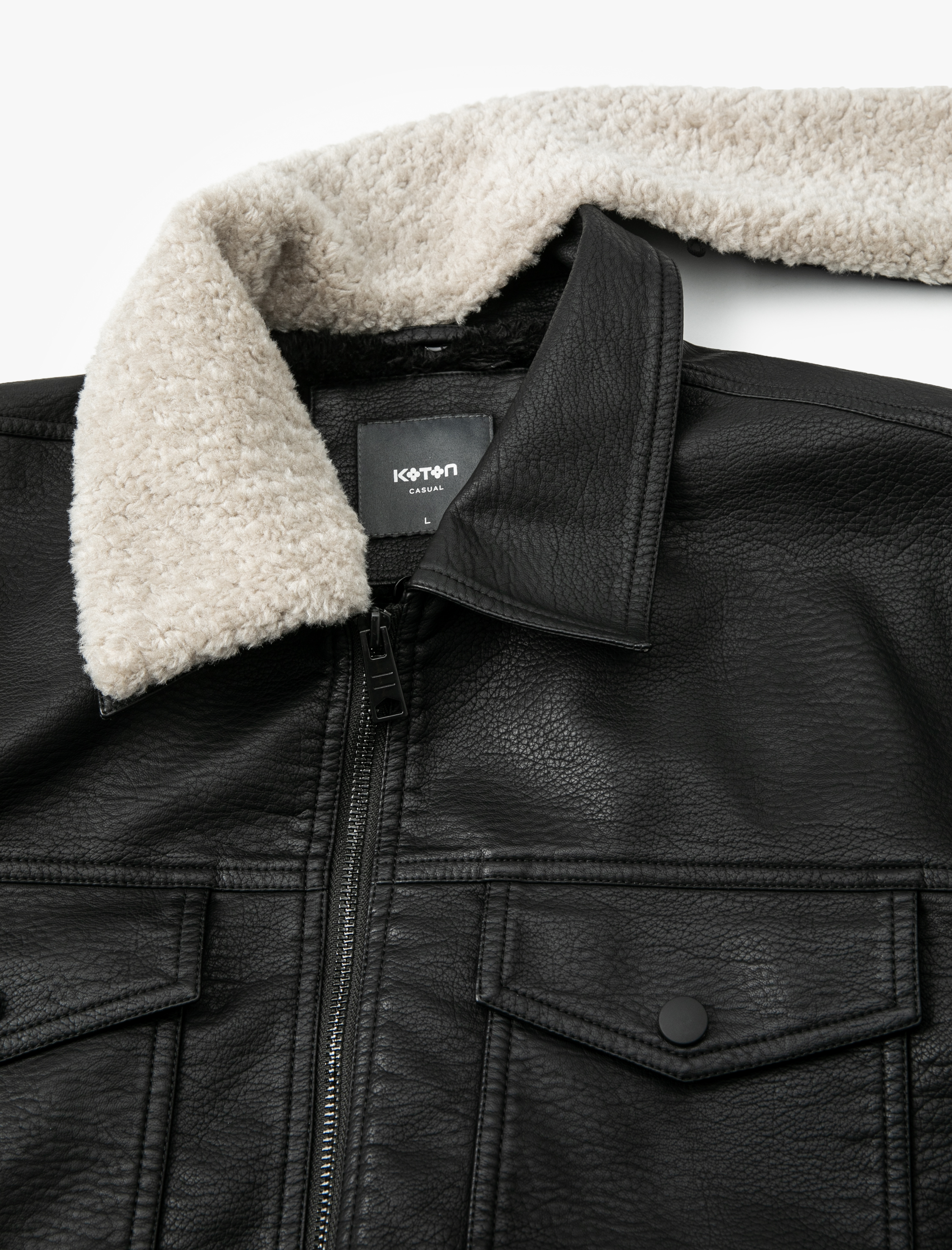 Suni Deri Ceket Yakası Kürklü Cepli Fermuarlı Astarlı Slim Fit