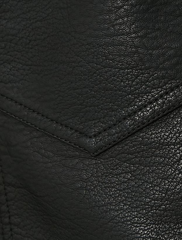 Suni Deri Ceket Yakası Kürklü Cepli Fermuarlı Astarlı Slim Fit_8